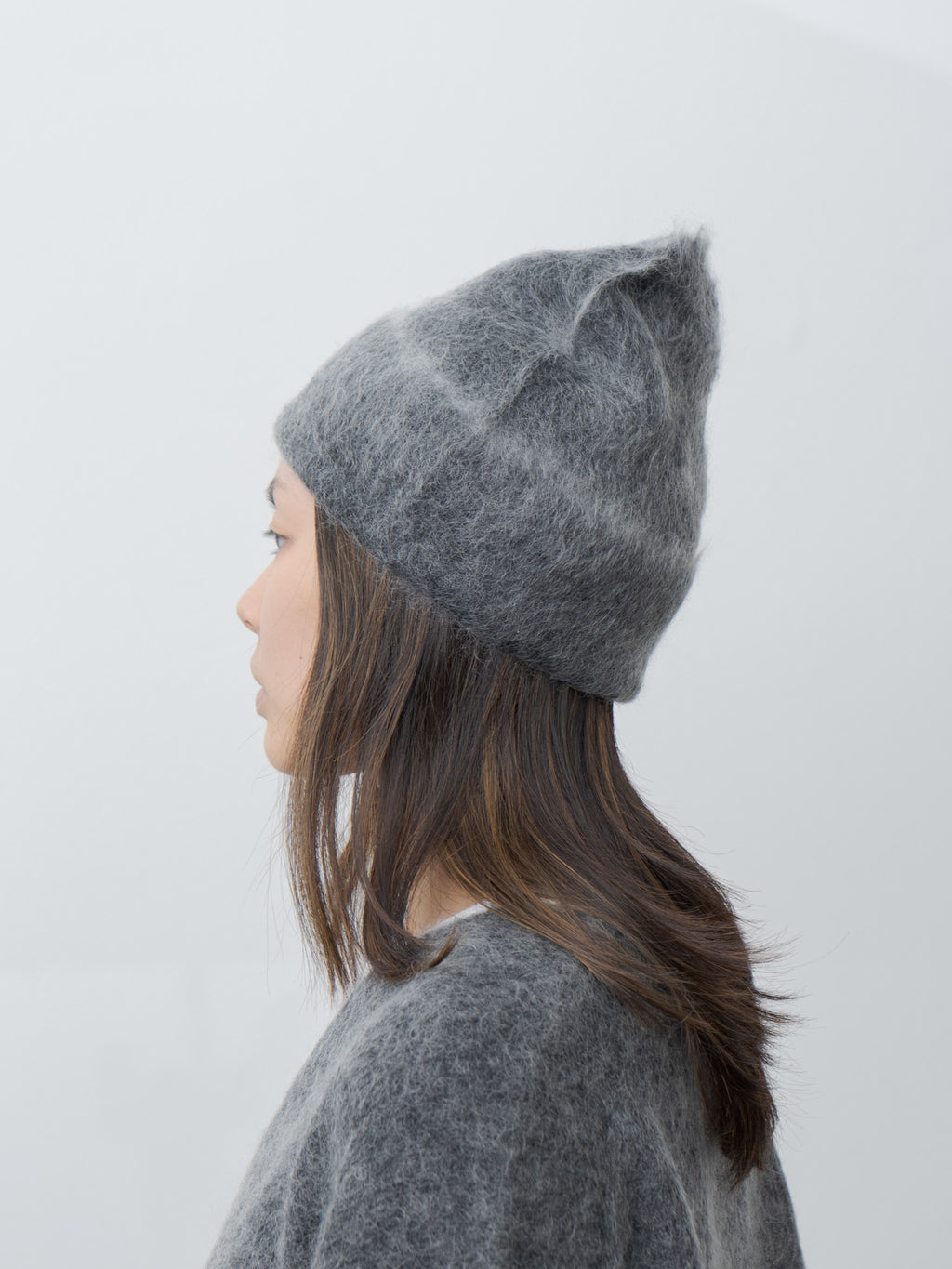 Brushed Mohair Beanie - Charcoal