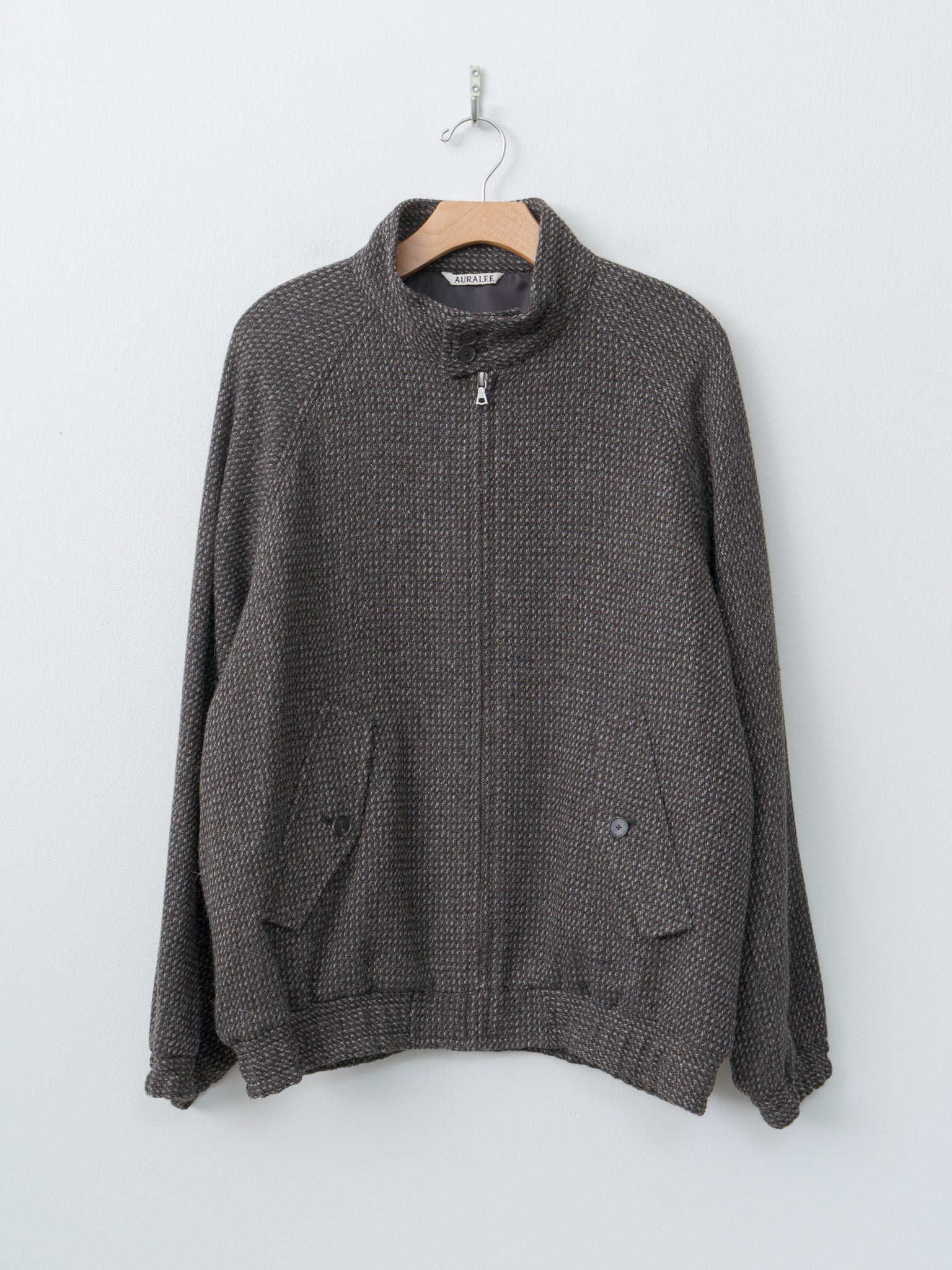 Alpaca Wool Silk Tweed Zip Blouson - Gray Brown Hairline