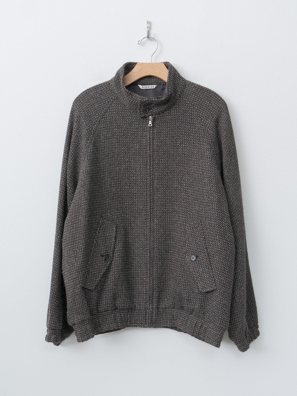 Alpaca Wool Silk Tweed Zip Blouson - Gray Brown Hairline