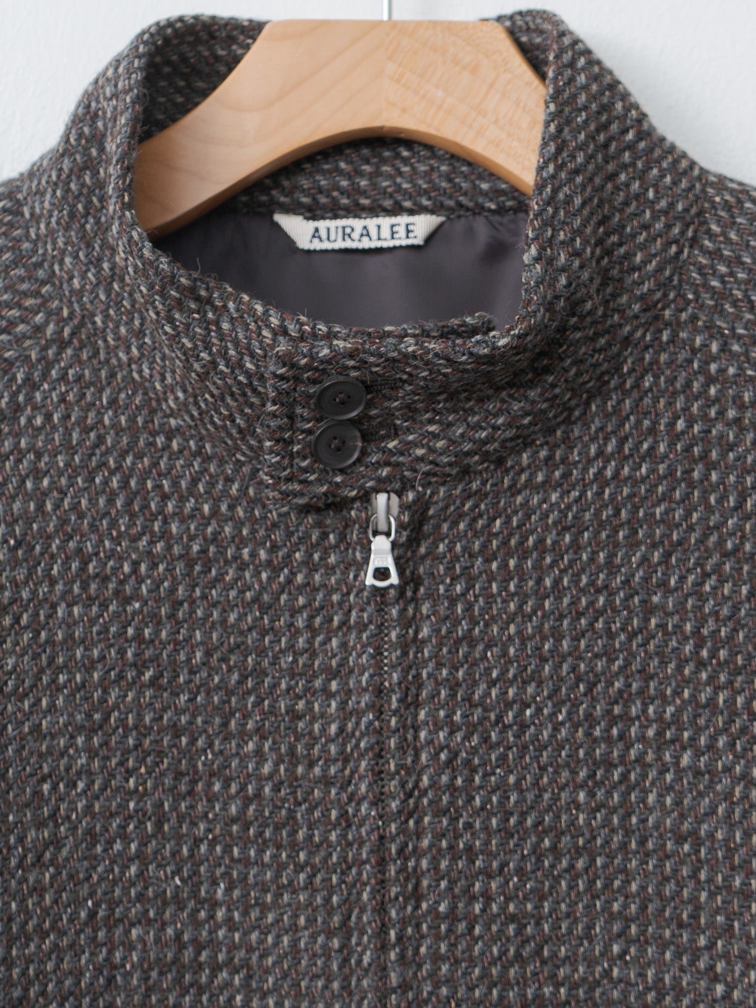 Alpaca Wool Silk Tweed Zip Blouson - Gray Brown Hairline