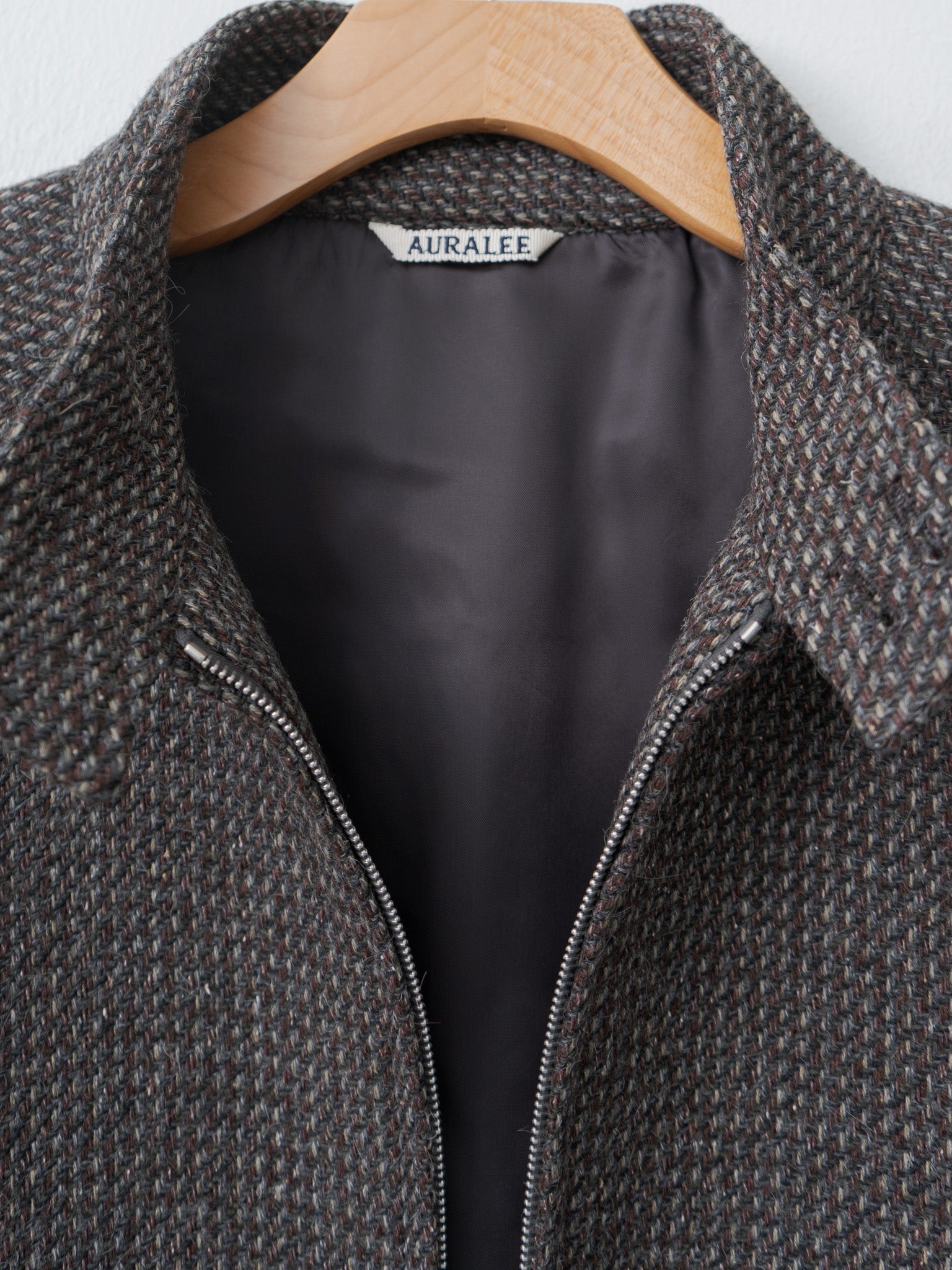 Alpaca Wool Silk Tweed Zip Blouson - Gray Brown Hairline