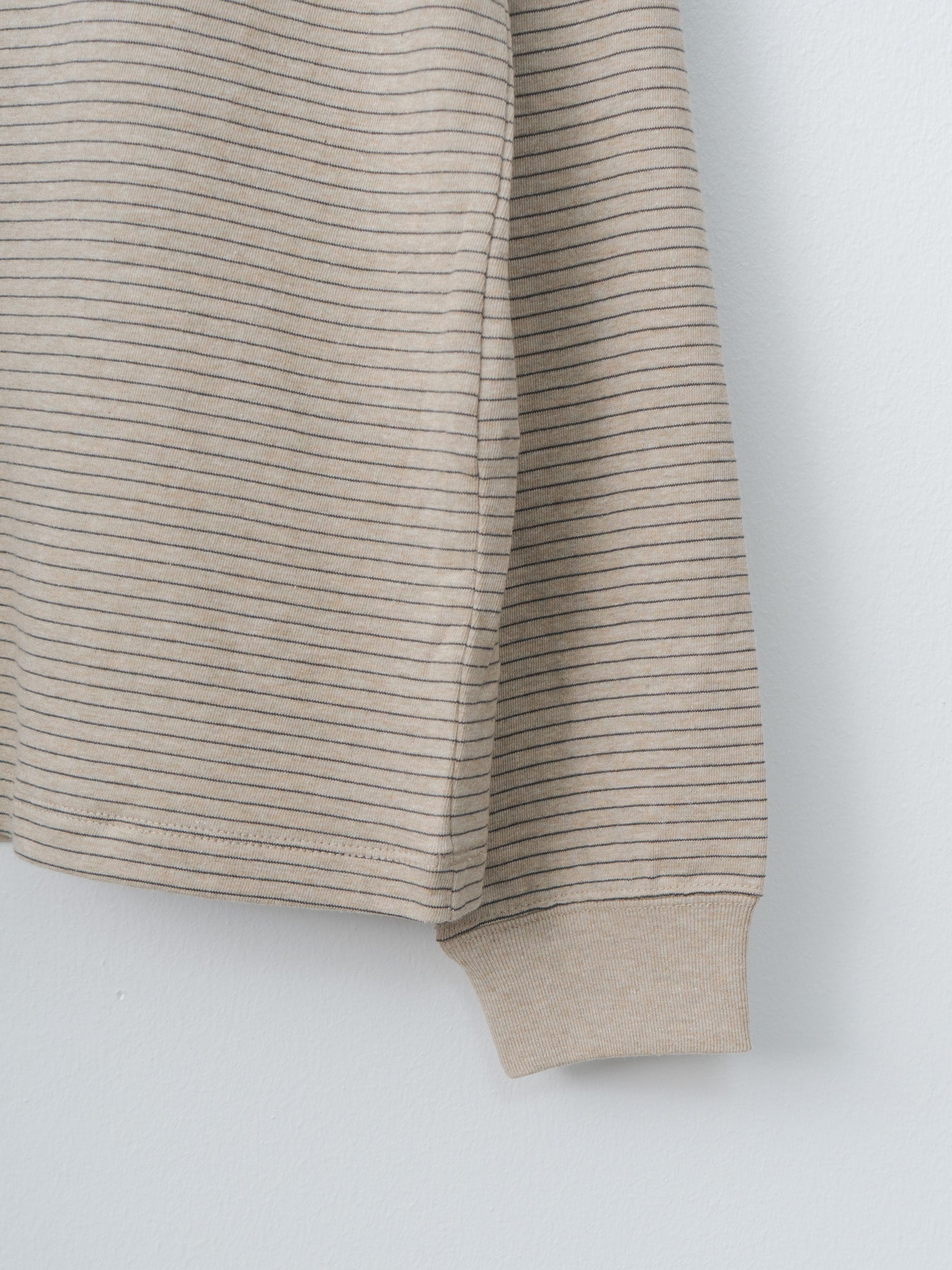 Suvin Double Jersey Long Sleeve Polo Shirt - Beige Stripe