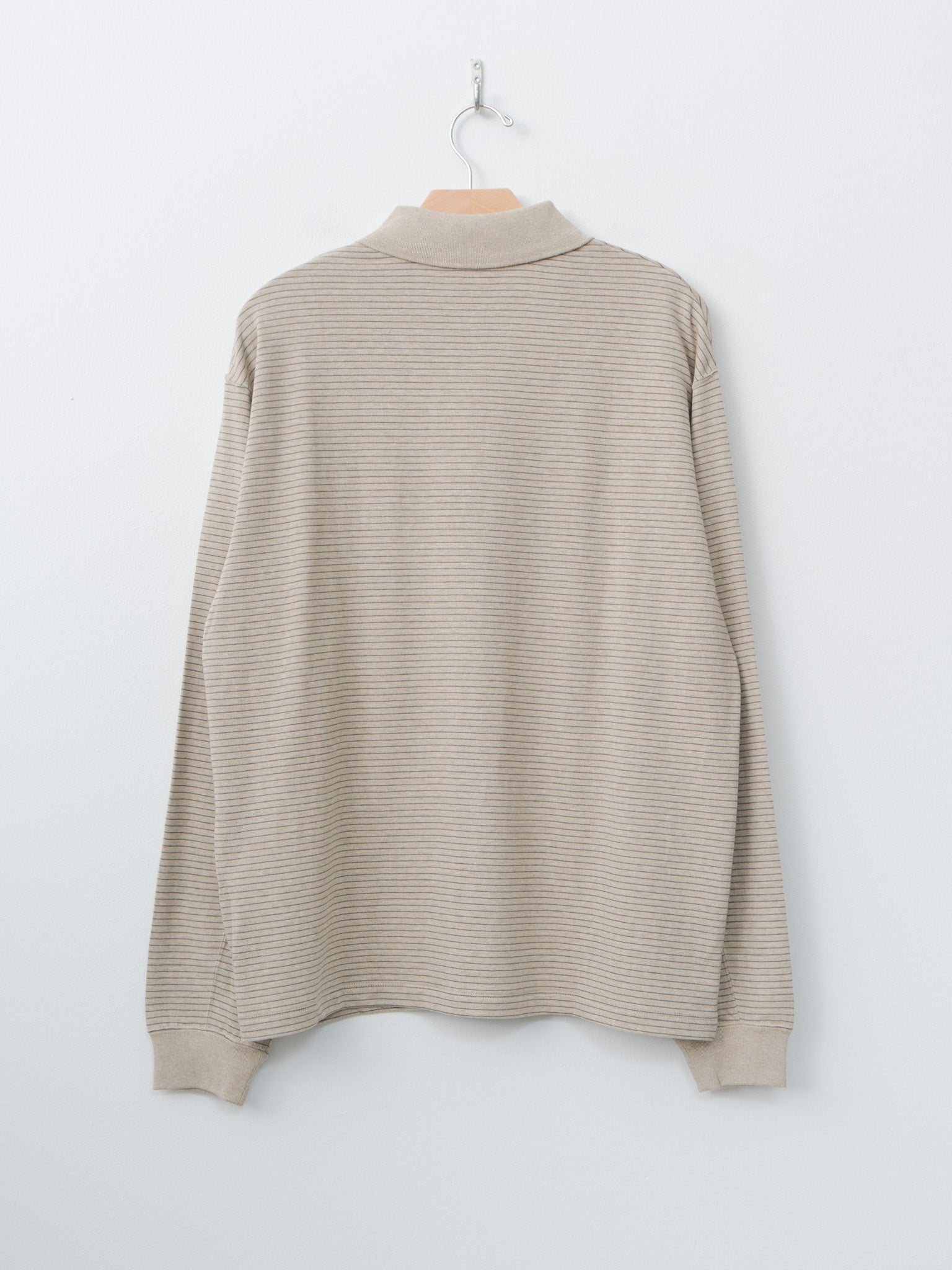 Suvin Double Jersey Long Sleeve Polo Shirt - Beige Stripe