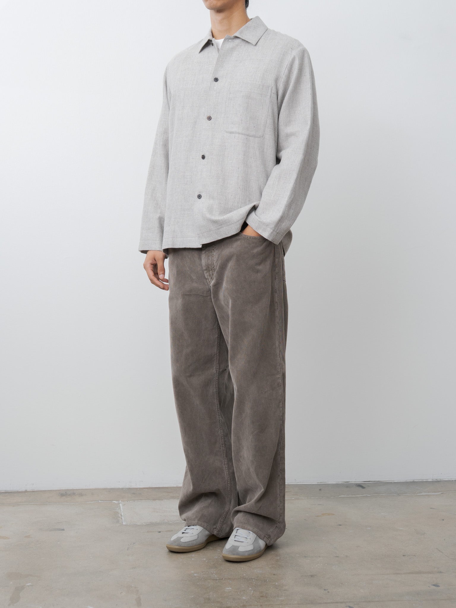 Linen Wool Twill Shirt Jacket - Light Gray
