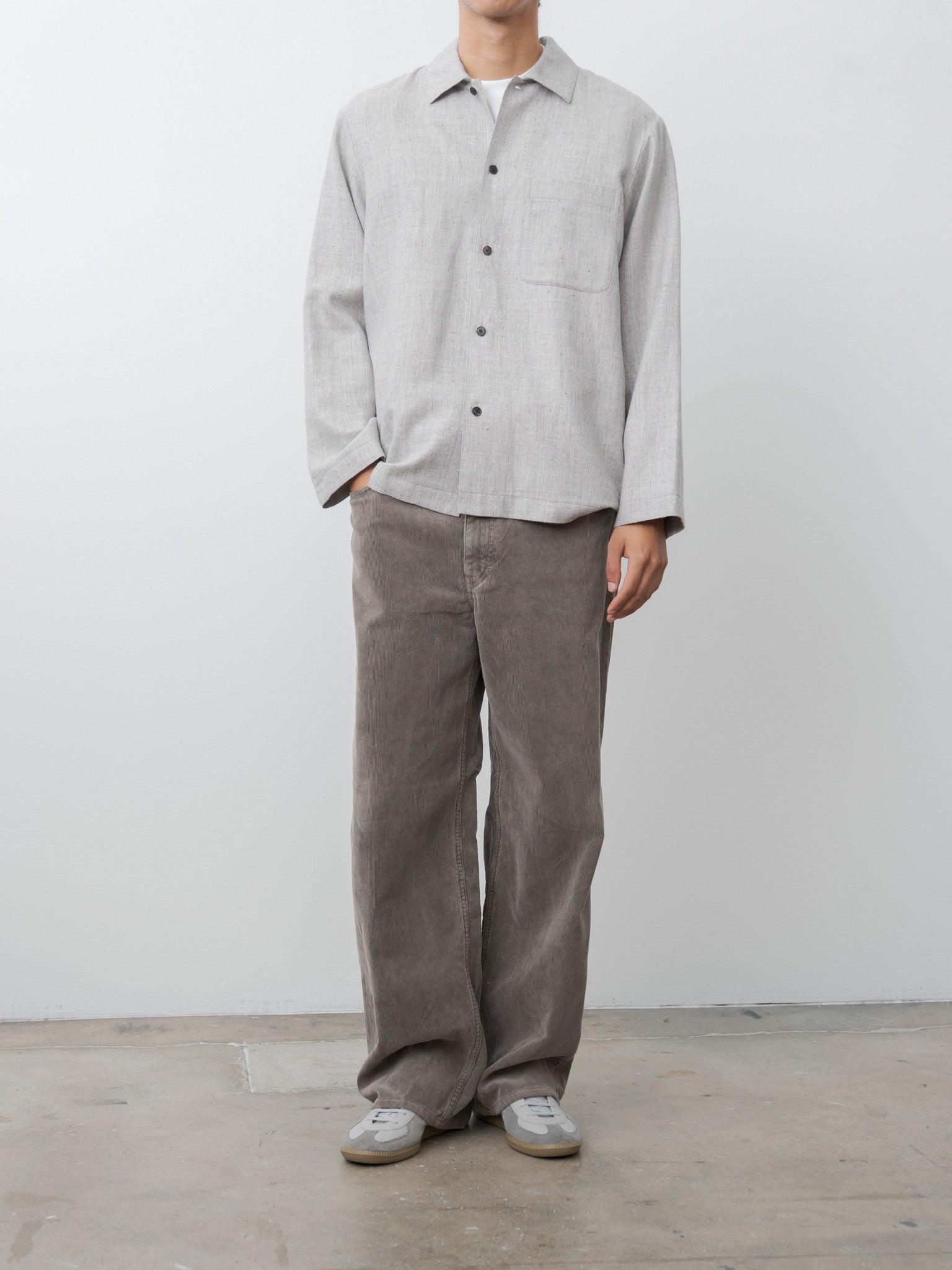 Linen Wool Twill Shirt Jacket - Light Gray