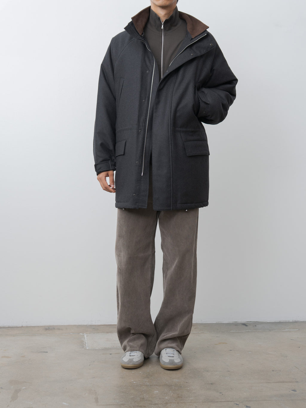 Wool Fulling Flannel Padded Over Blouson - Top Charcoal