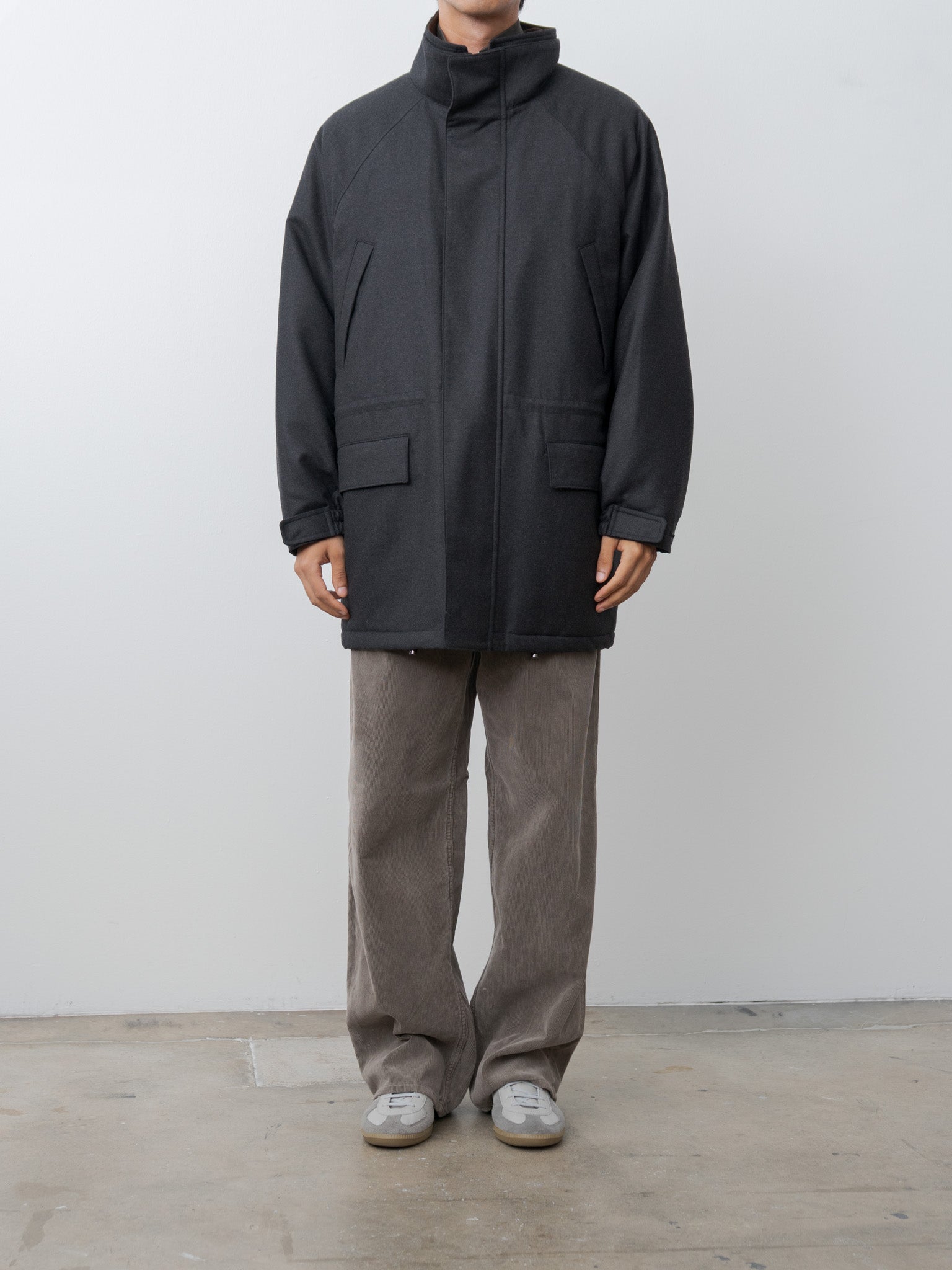 Wool Fulling Flannel Padded Over Blouson - Top Charcoal