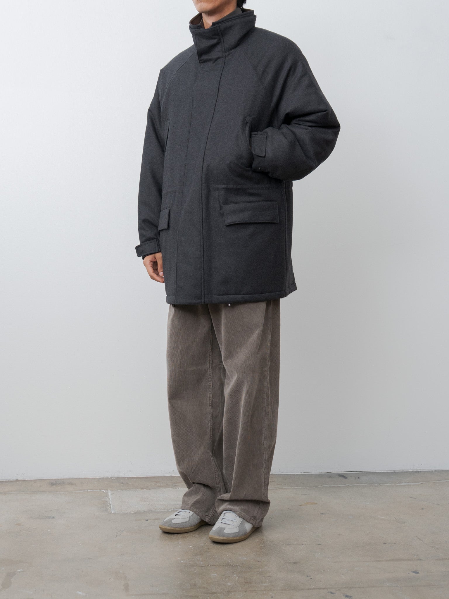 Wool Fulling Flannel Padded Over Blouson - Top Charcoal