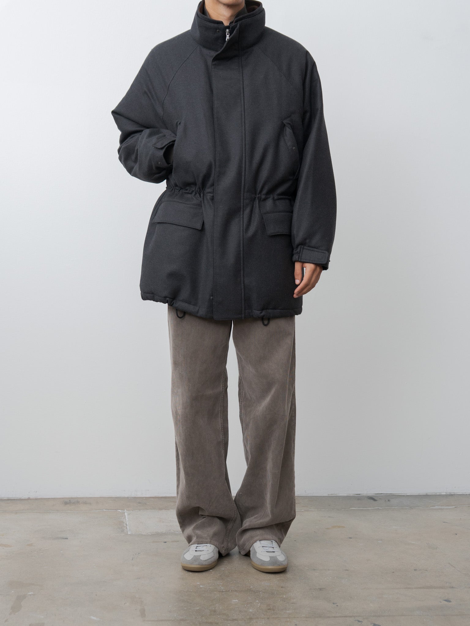 Wool Fulling Flannel Padded Over Blouson - Top Charcoal