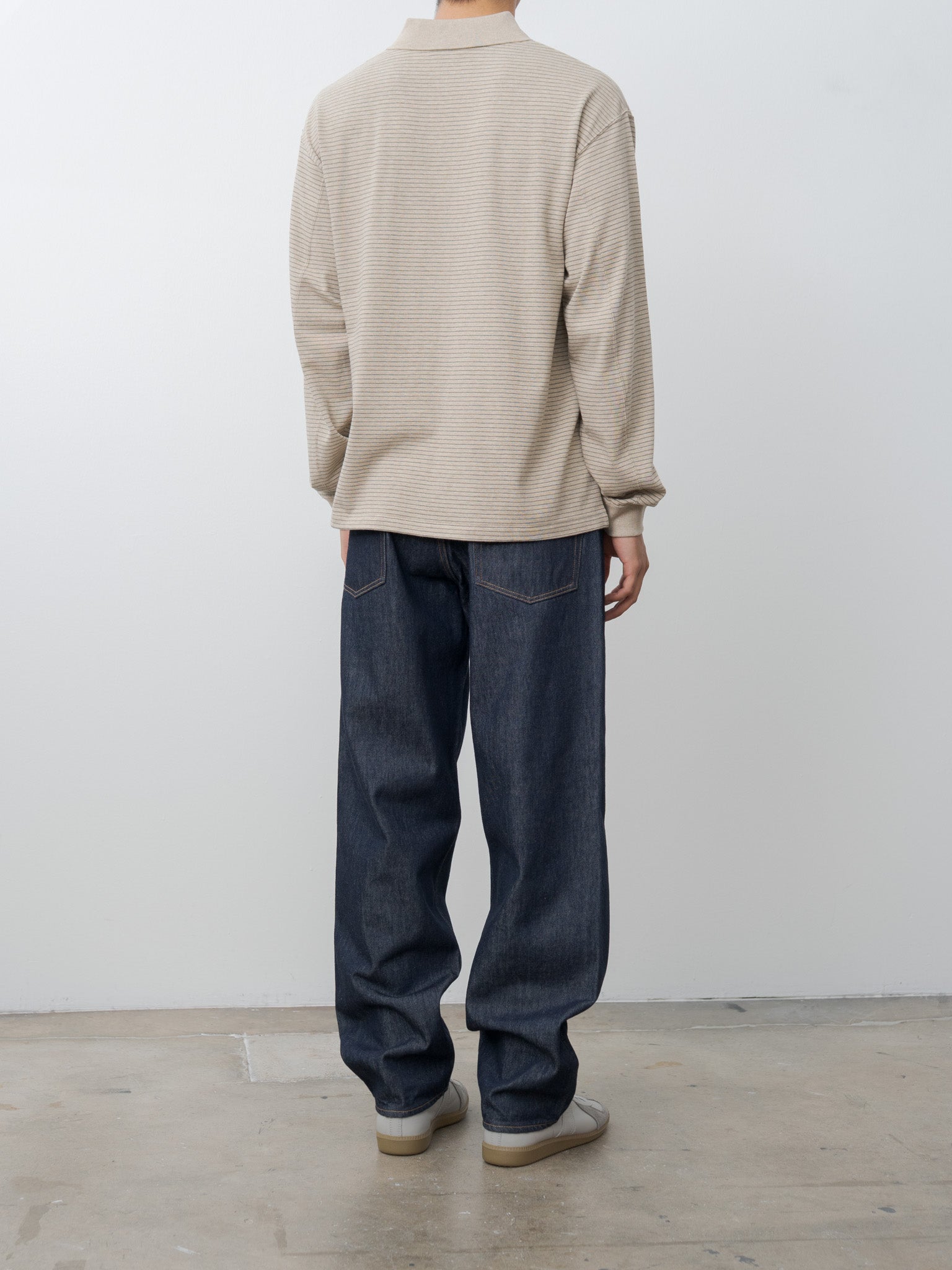Suvin Double Jersey Long Sleeve Polo Shirt - Beige Stripe