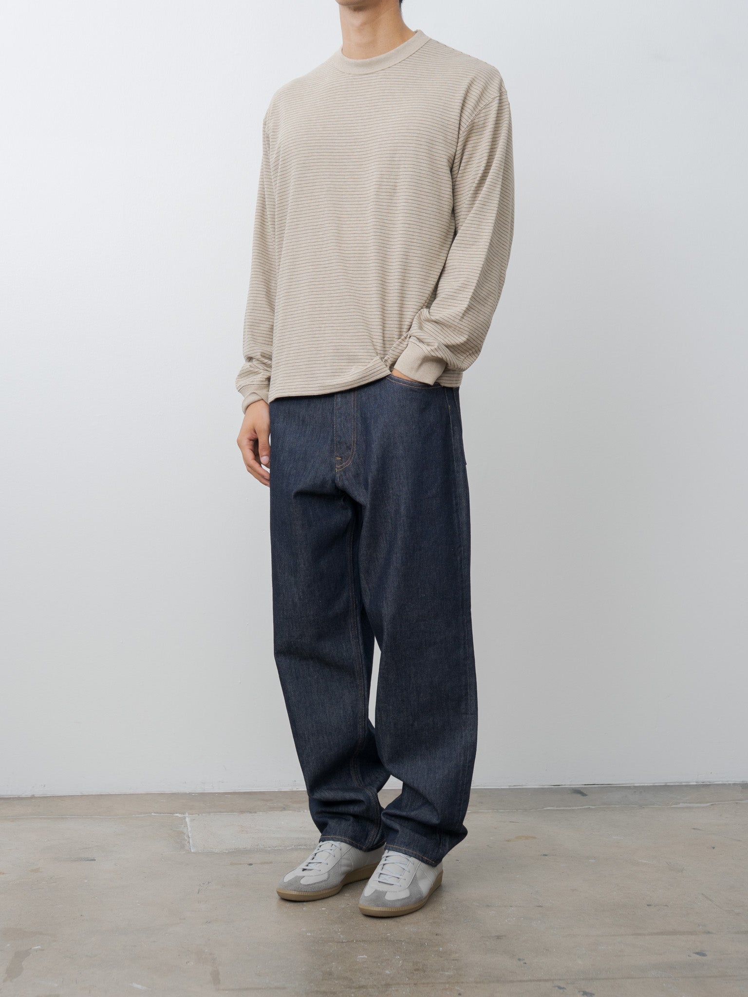 Suvin Double Jersey Crewneck Pullover - Beige Stripe