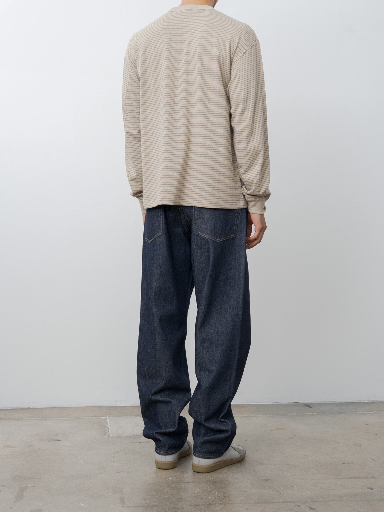 Suvin Double Jersey Crewneck Pullover - Beige Stripe