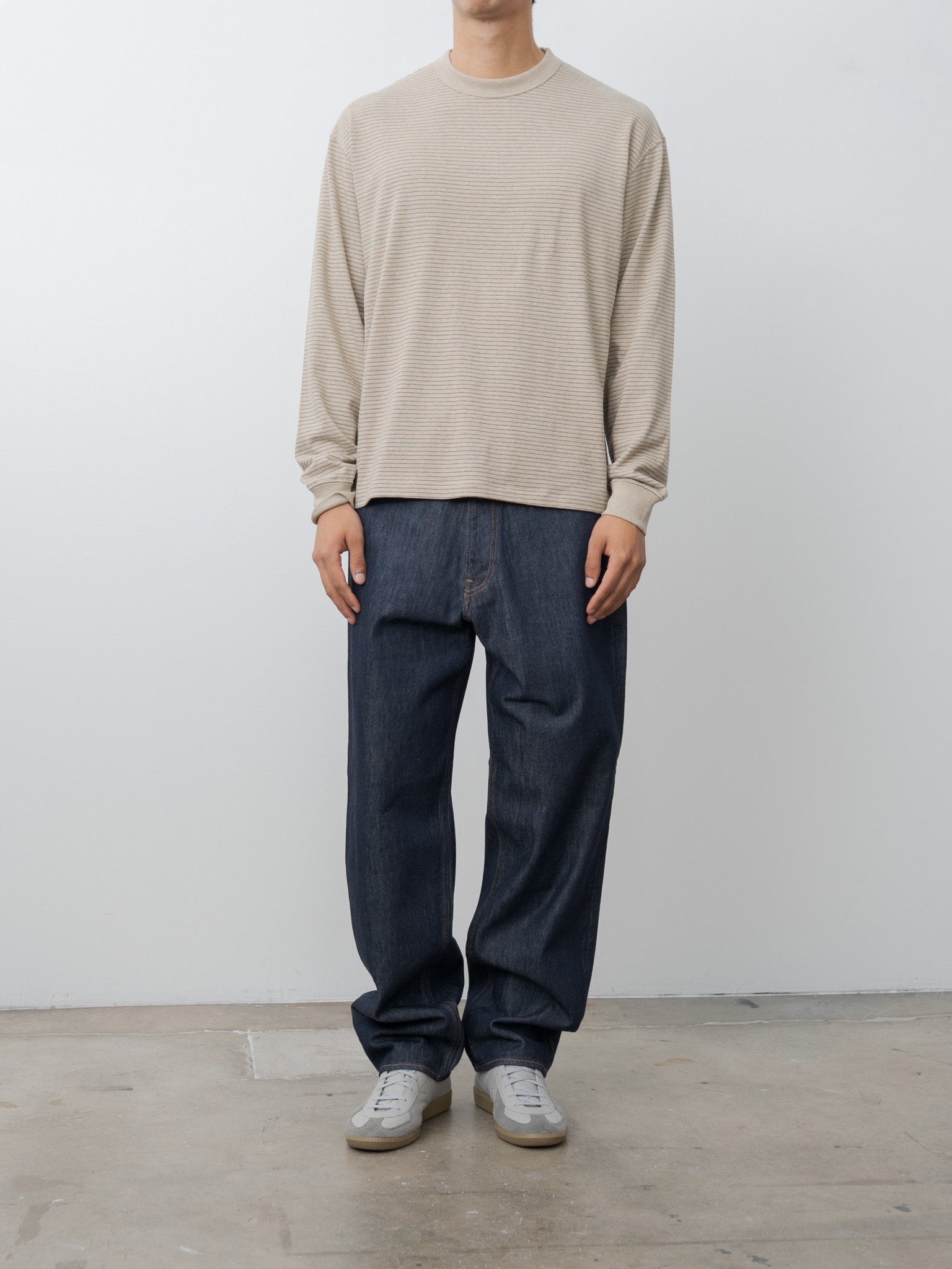 Suvin Double Jersey Crewneck Pullover - Beige Stripe