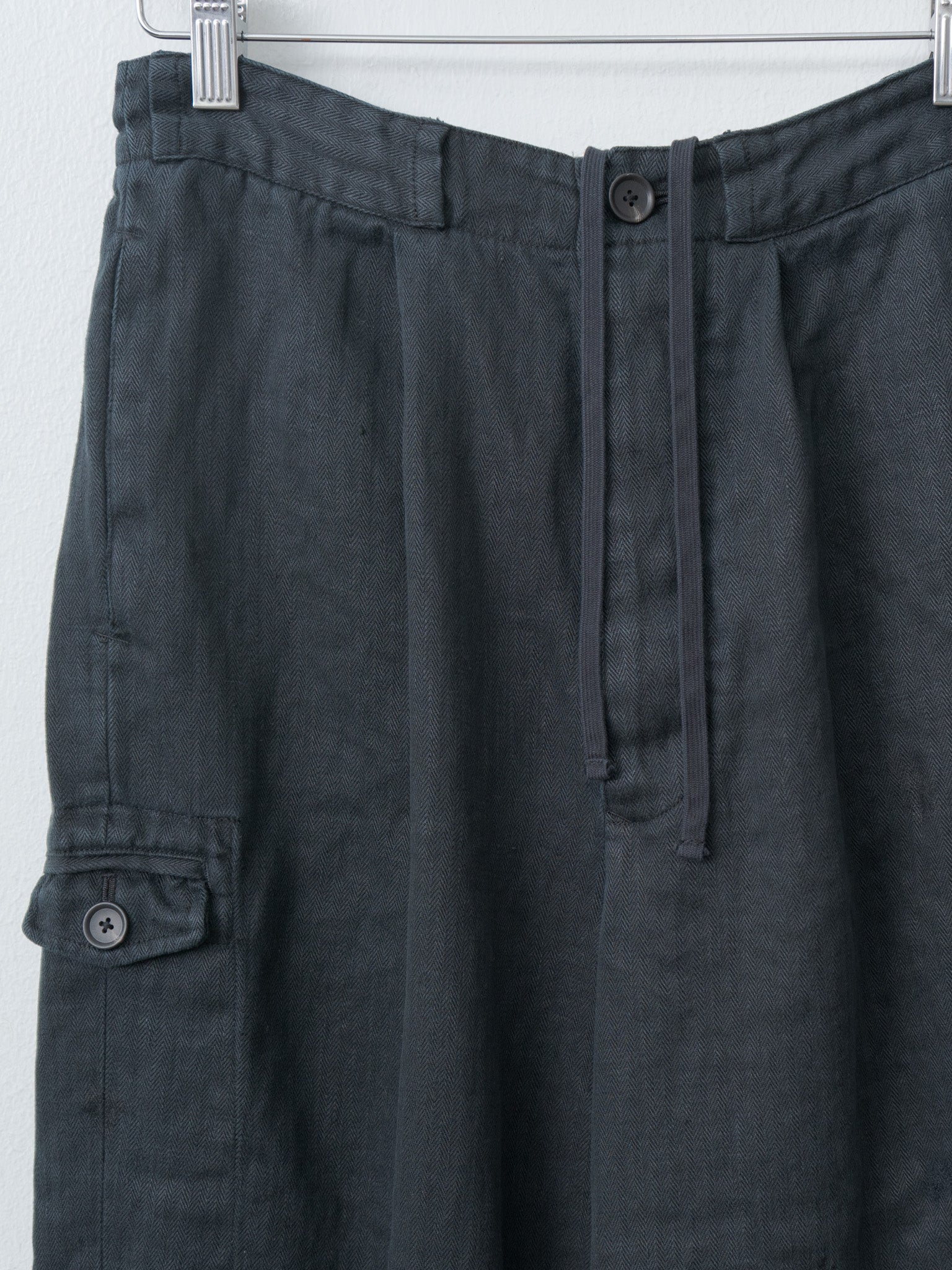 Heavy Linen Herringbone Trousers - Black