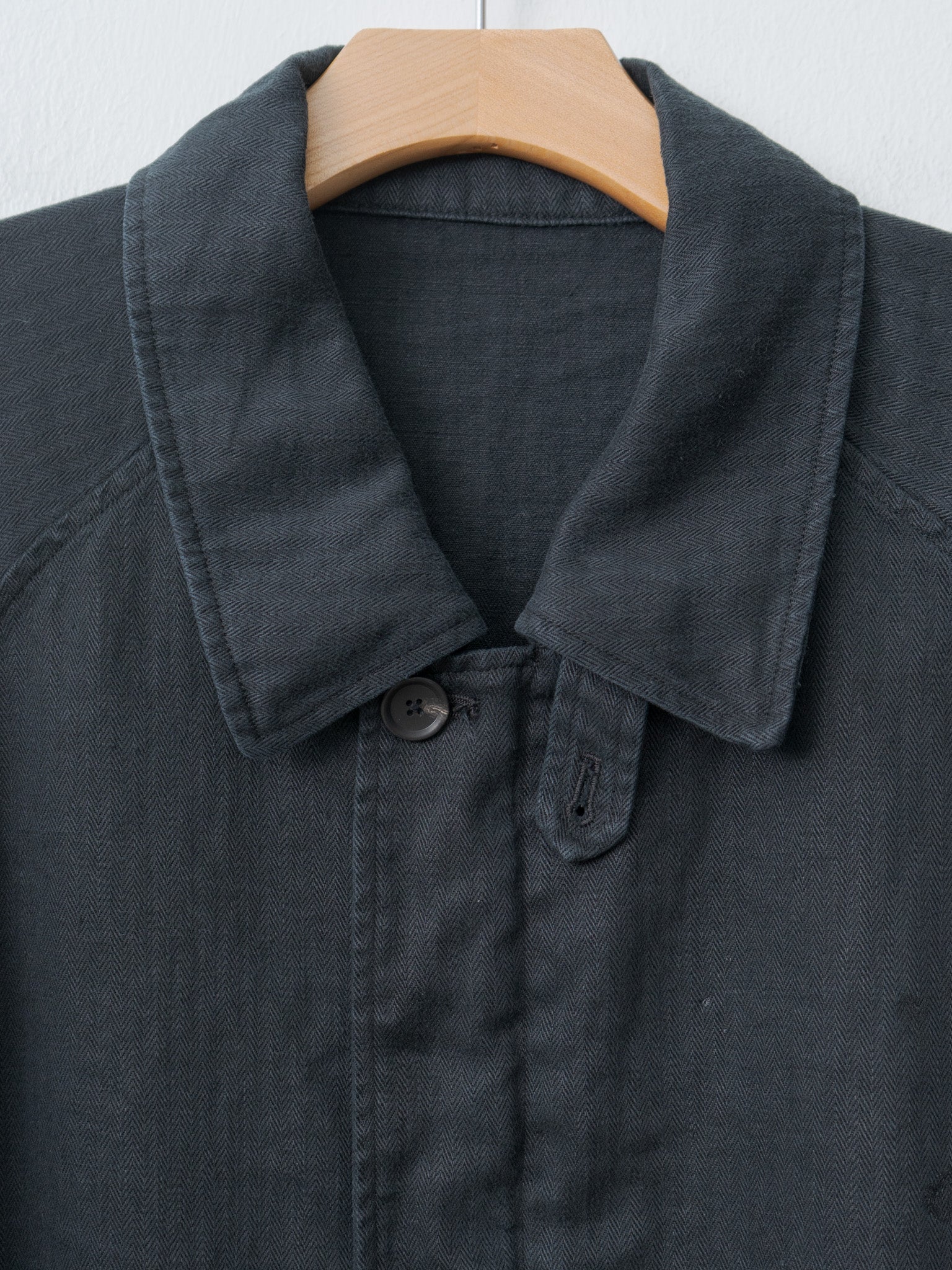 Heavy Linen Herringbone Zip Jacket - Black