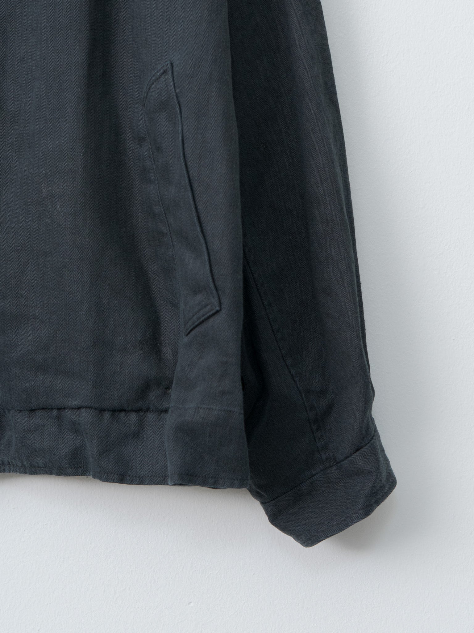 Heavy Linen Herringbone Zip Jacket - Black