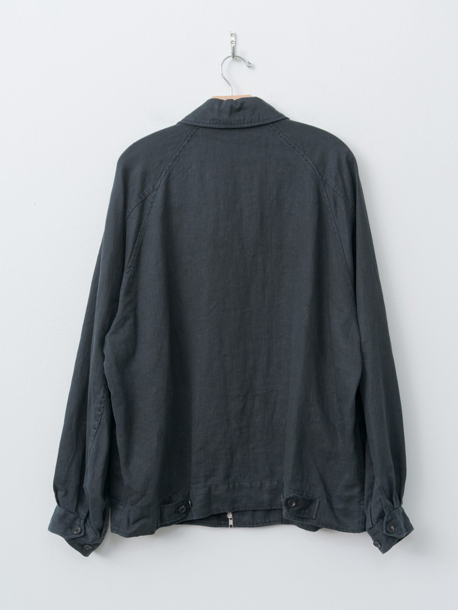 Heavy Linen Herringbone Zip Jacket - Black