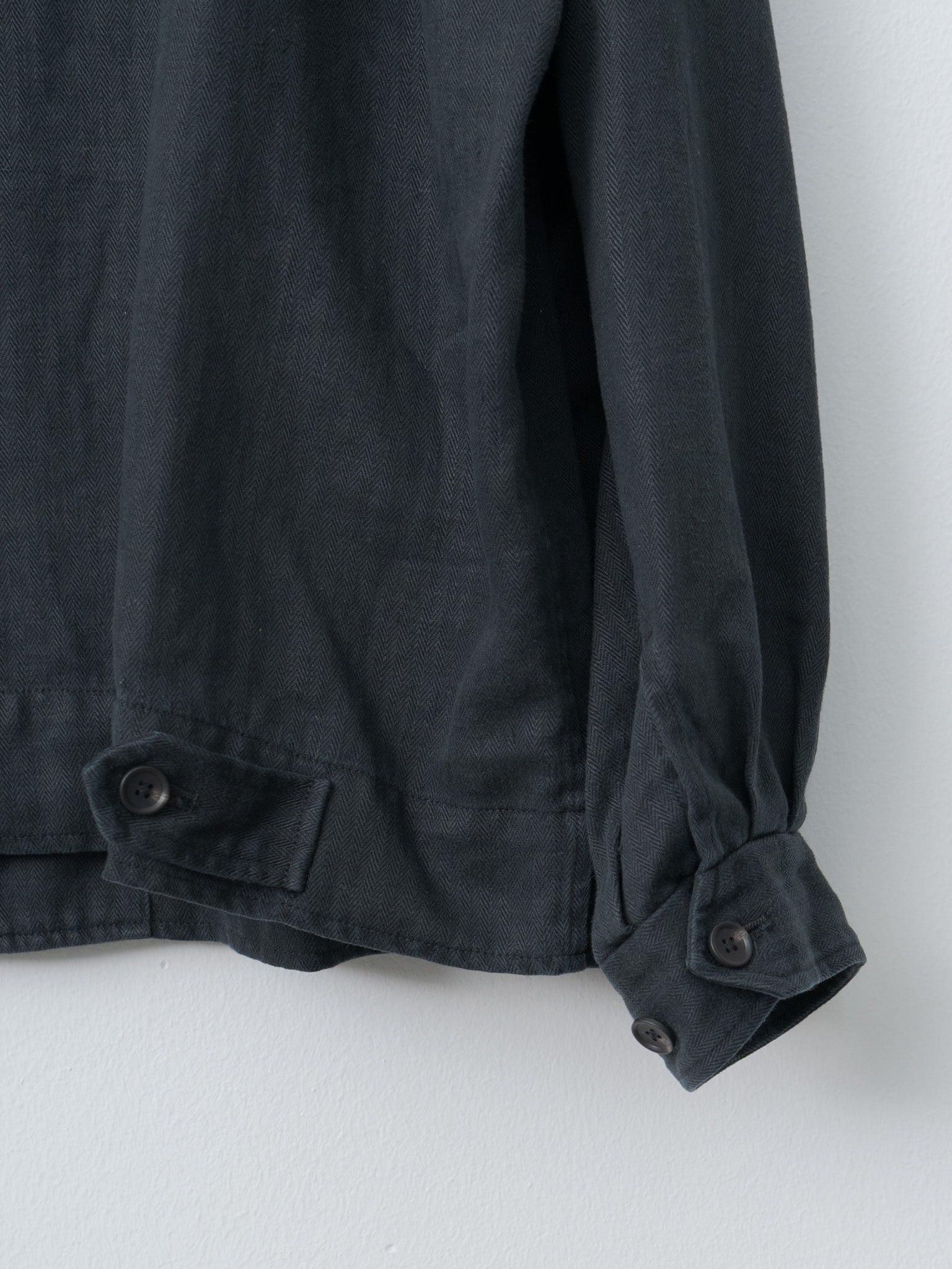 Heavy Linen Herringbone Zip Jacket - Black