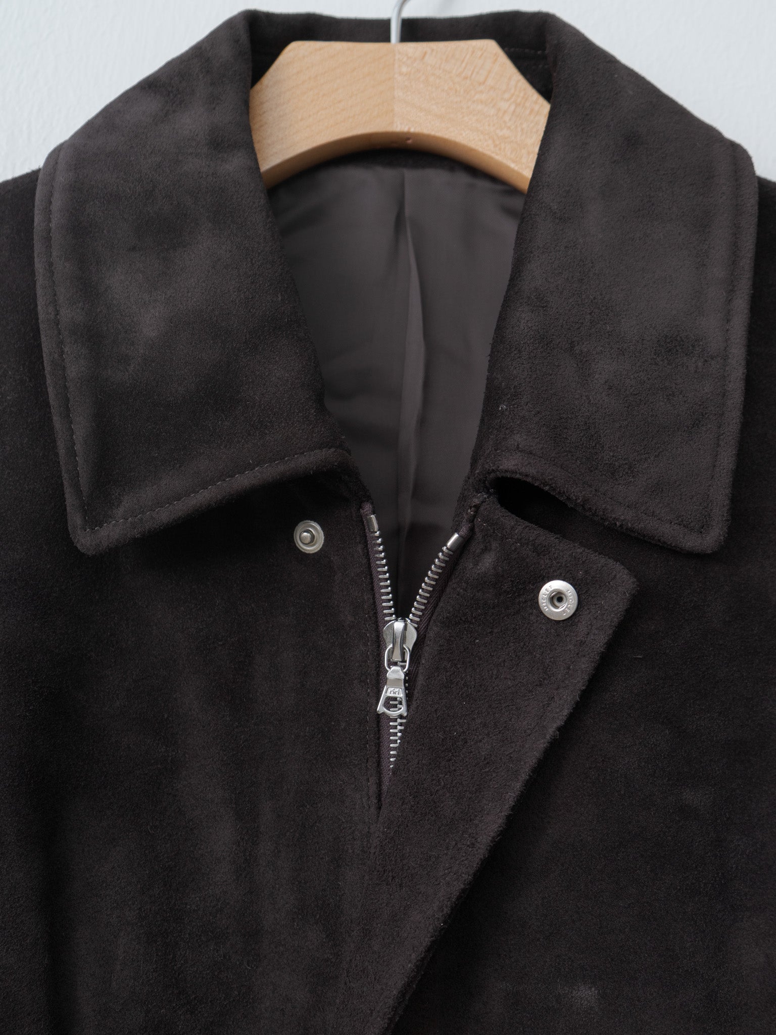 Suede Zip Short Jacket - Dark Brown