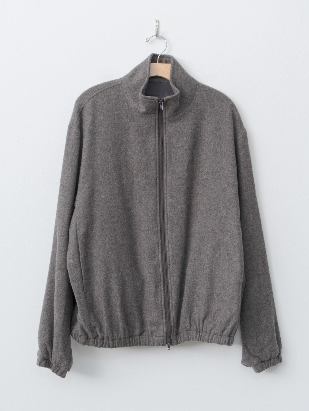 Wool Cashmere Fleece Zip Blouson - Grey Brown