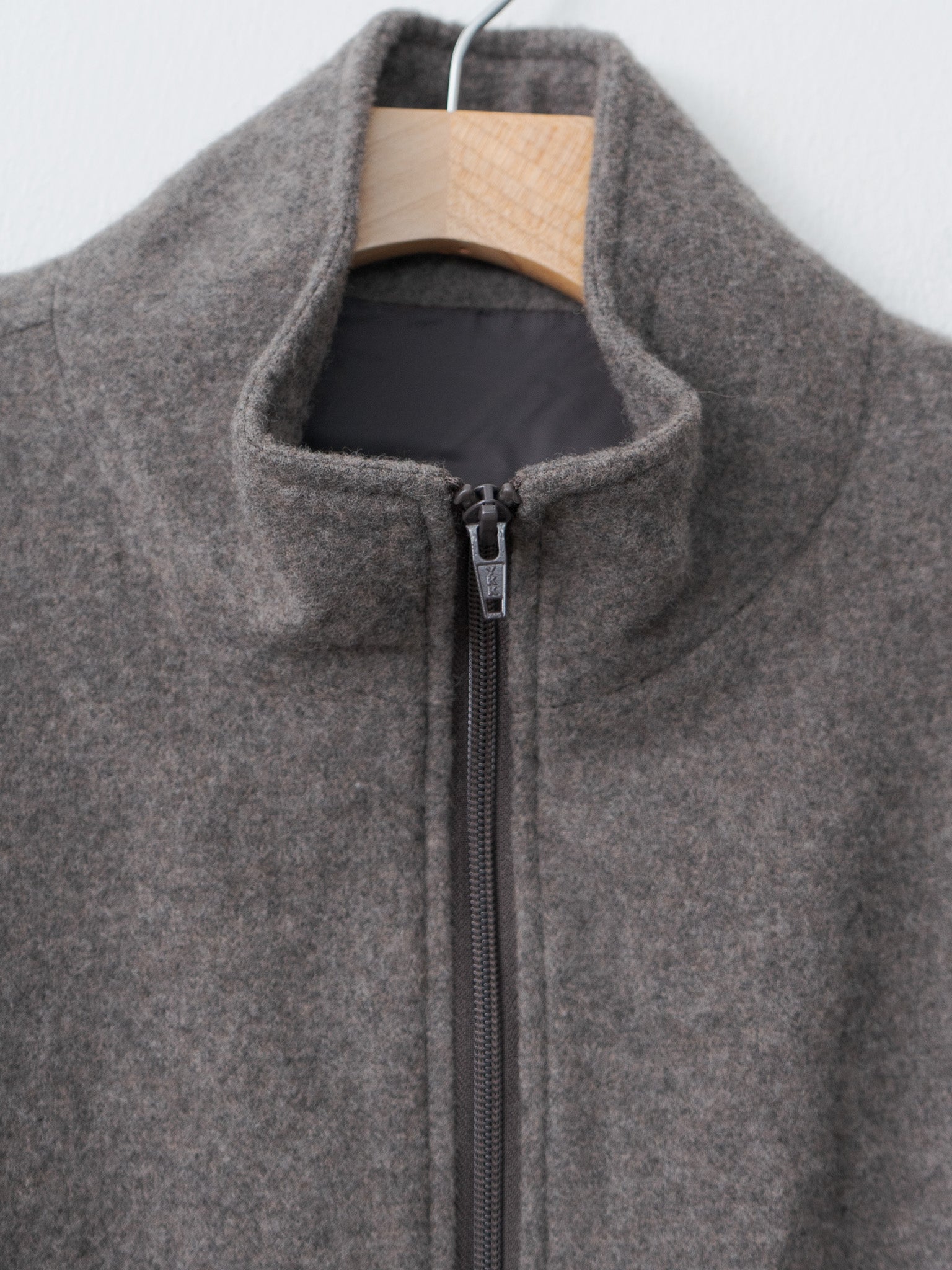 Wool Cashmere Fleece Zip Blouson - Grey Brown