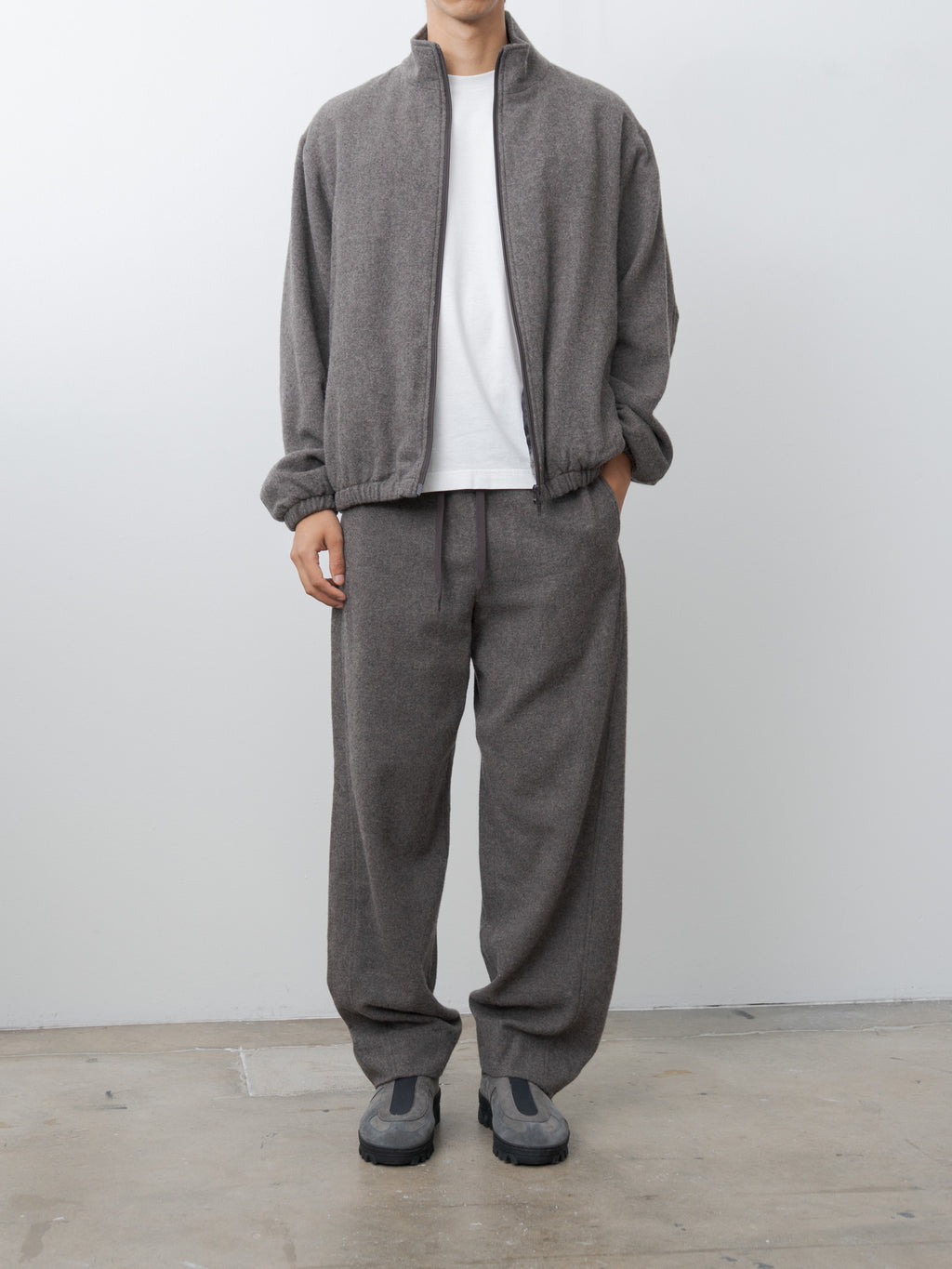 Wool Cashmere Fleece Easy Trouser - Gray Brown