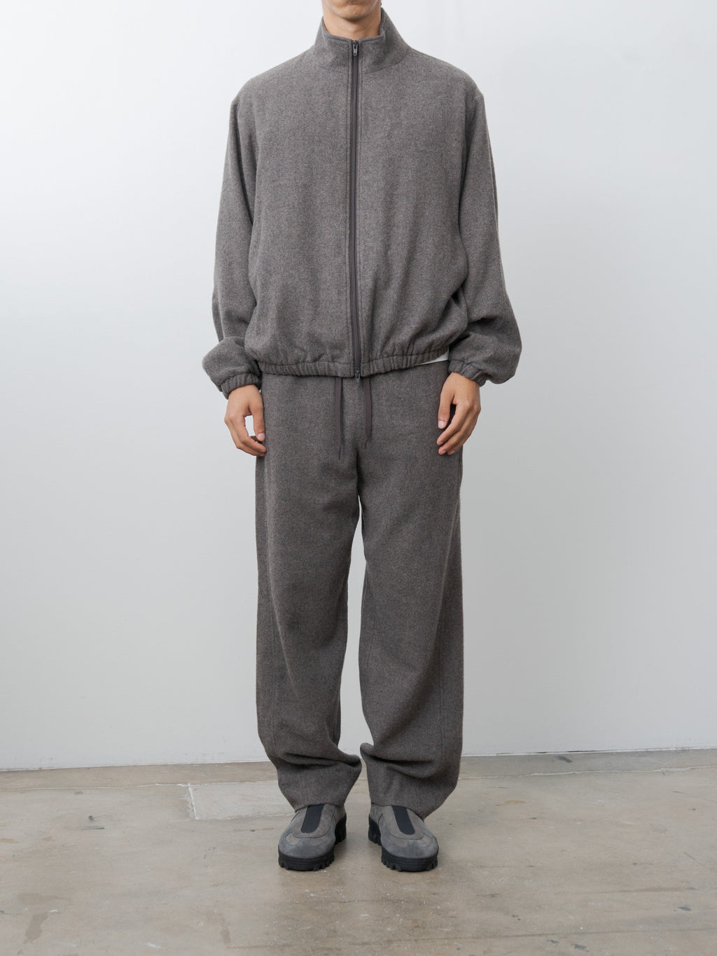 Wool Cashmere Fleece Zip Blouson - Grey Brown