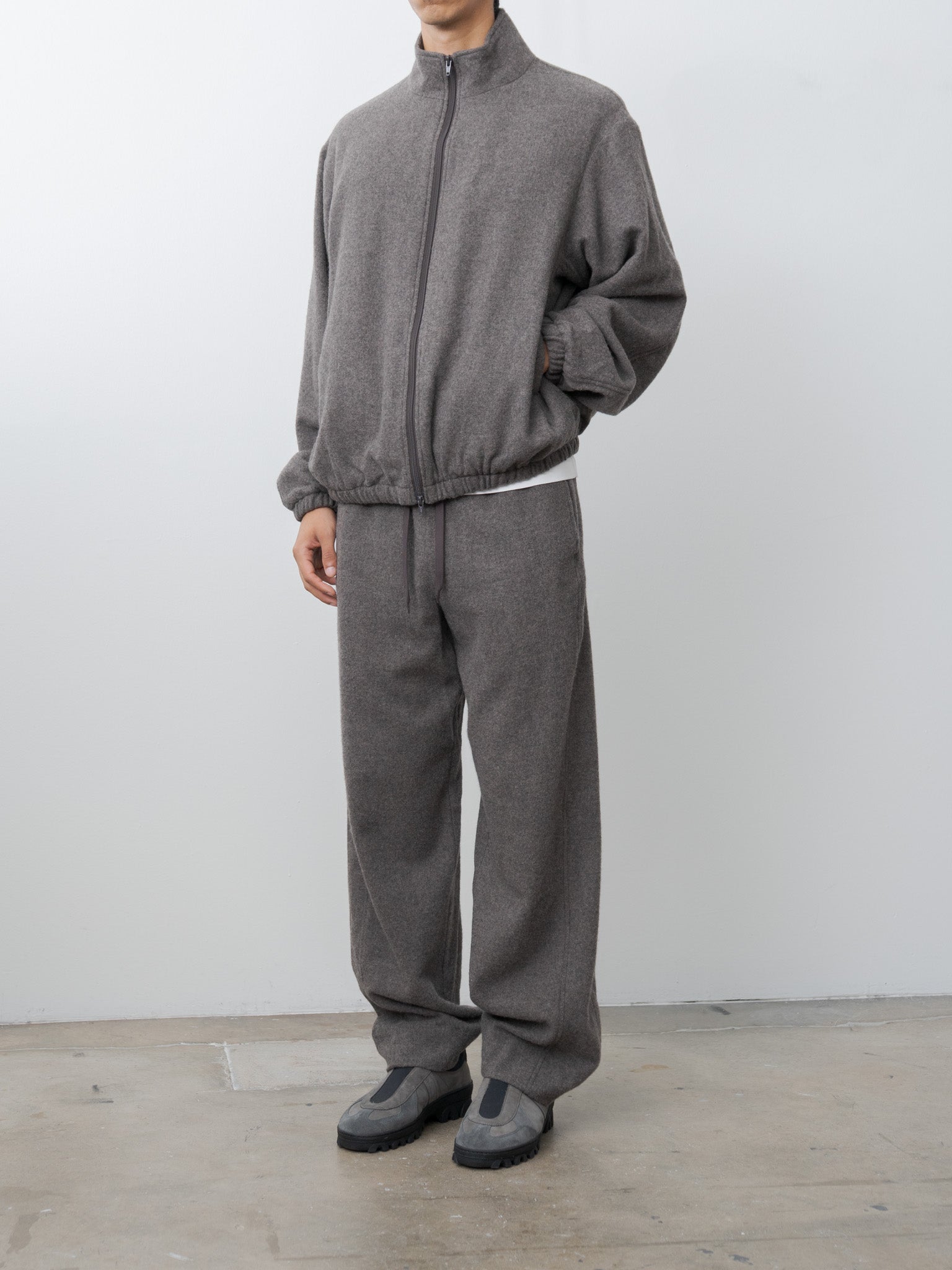 Wool Cashmere Fleece Easy Trouser - Gray Brown