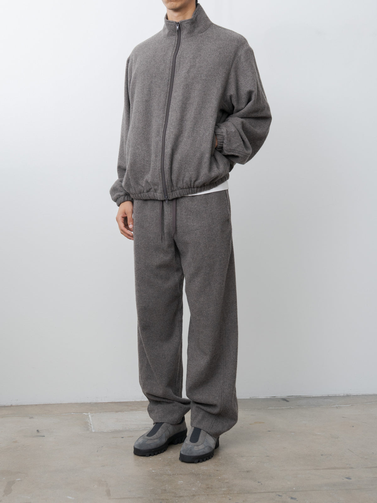 Namu Shop - ssstein Wool Cashmere Fleece Zip Blouson - Grey Brown