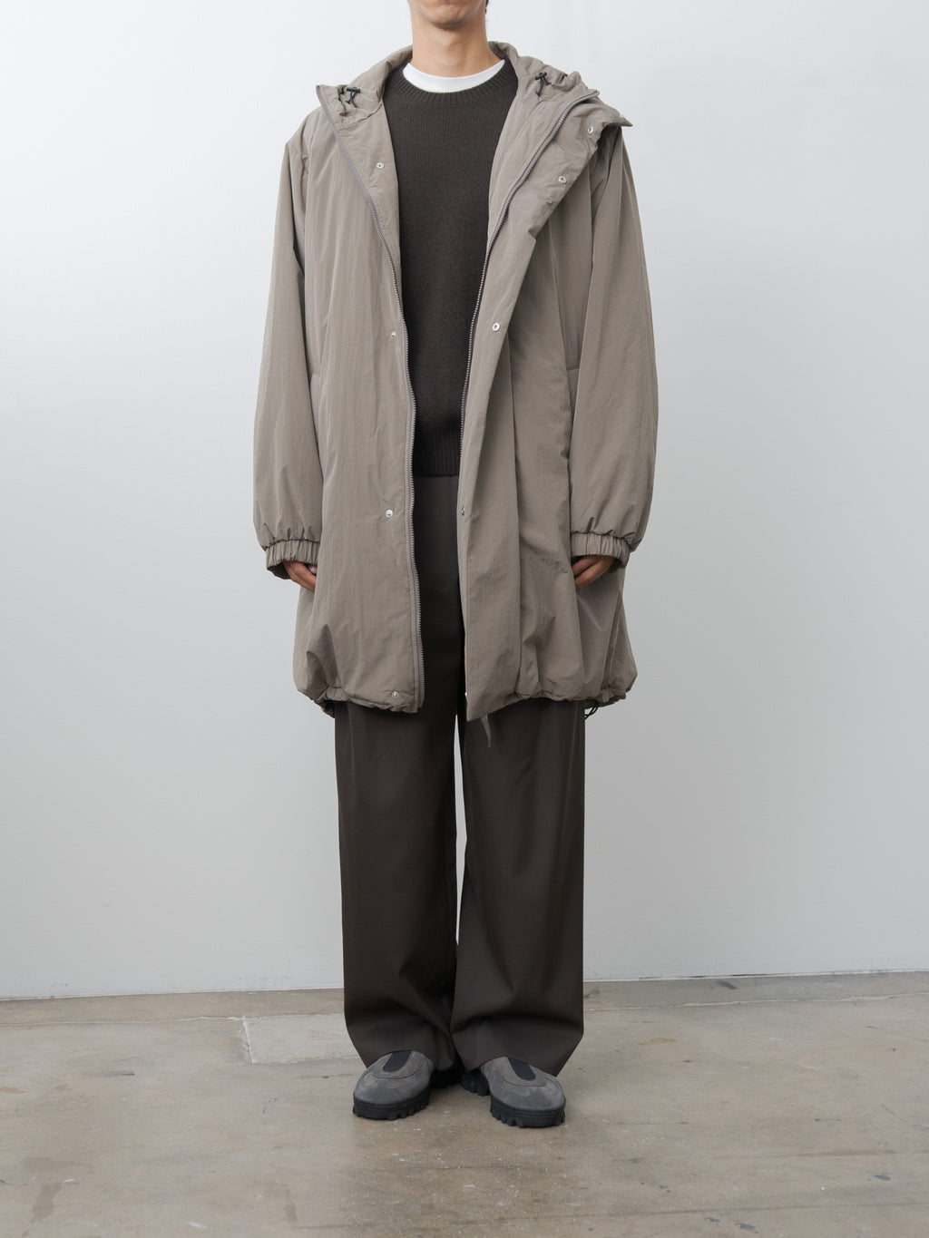Oversized Padded Hoodie Coat - Taupe