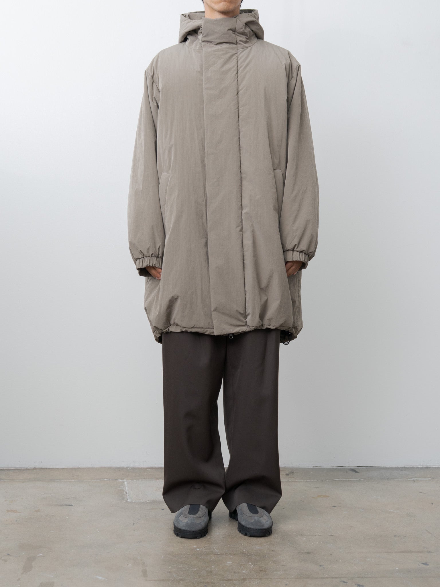 Oversized Padded Hoodie Coat - Taupe