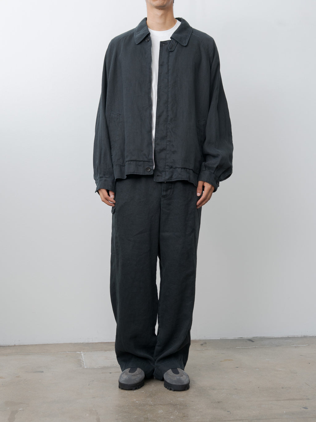 Heavy Linen Herringbone Trousers - Black