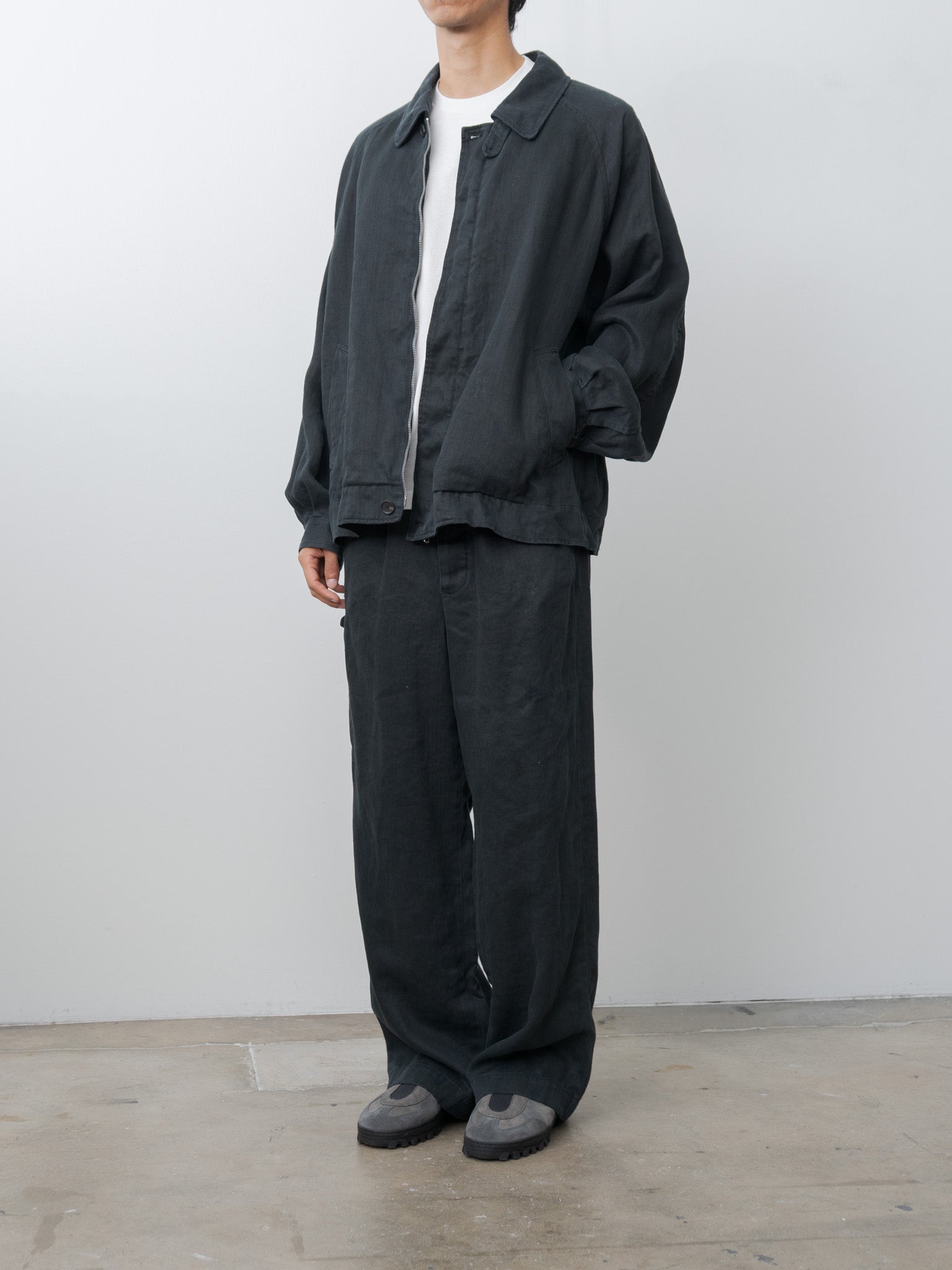Heavy Linen Herringbone Trousers - Black