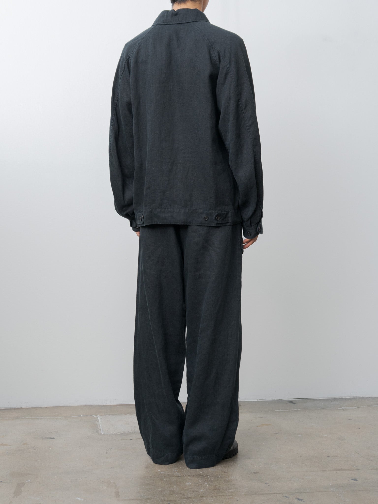 Heavy Linen Herringbone Trousers - Black