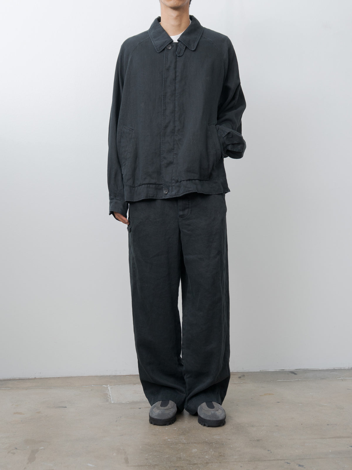 Namu Shop - ssstein Heavy Linen Herringbone Zip Jacket - Black