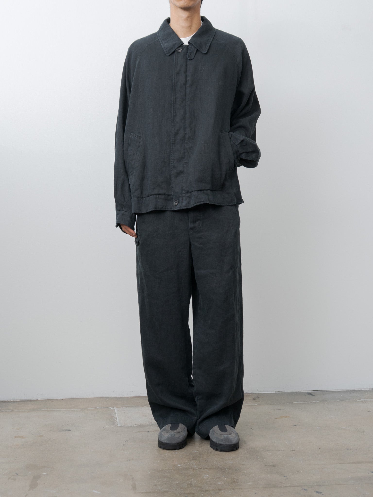 Heavy Linen Herringbone Trousers - Black