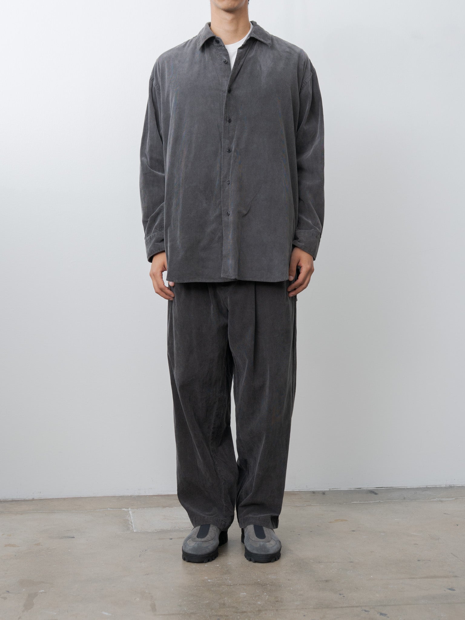 Micro Corduroy Wide Easy Pants - Sumi Ink