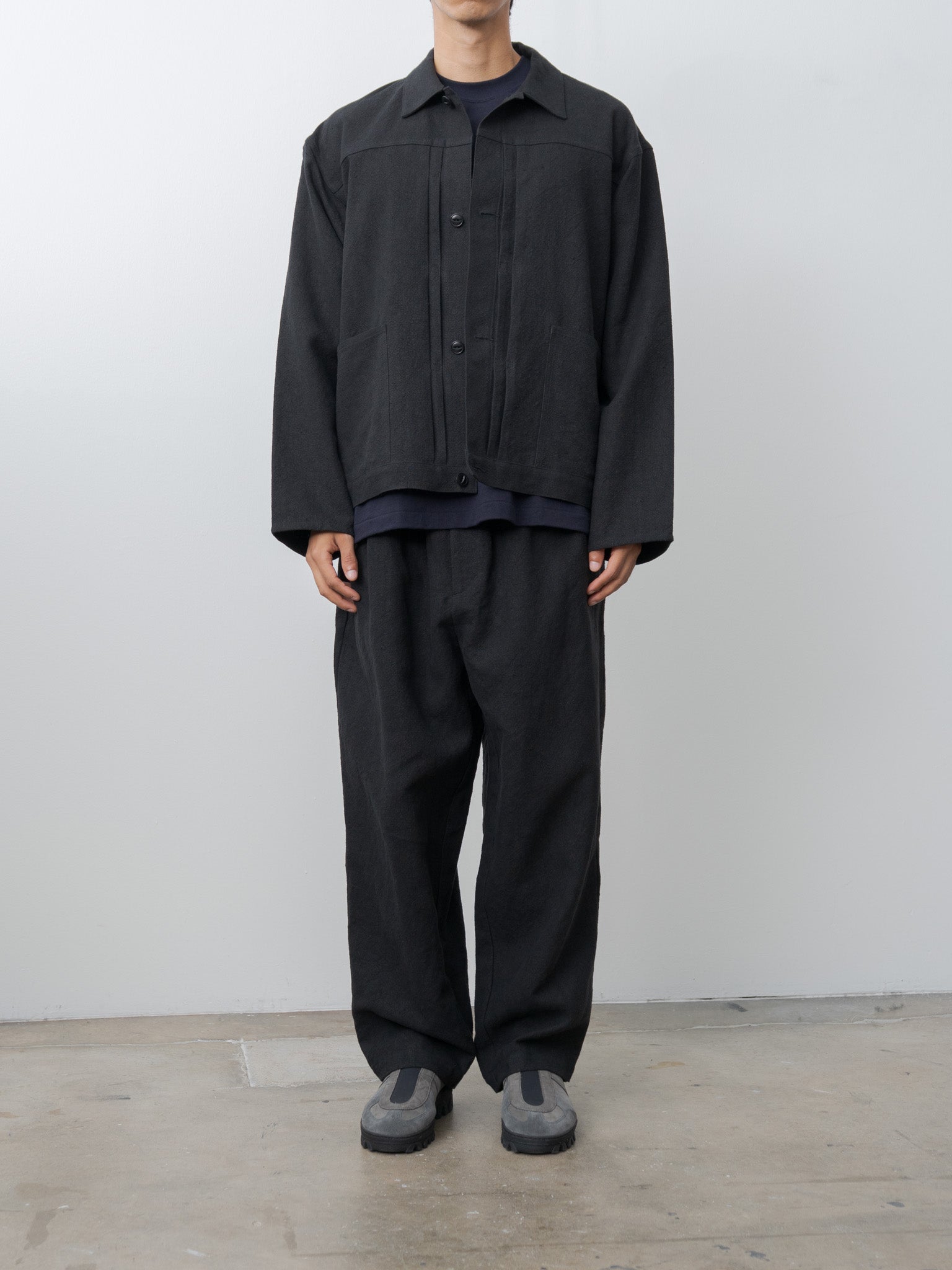 Max High Count Hemp Pleats Jacket - Black