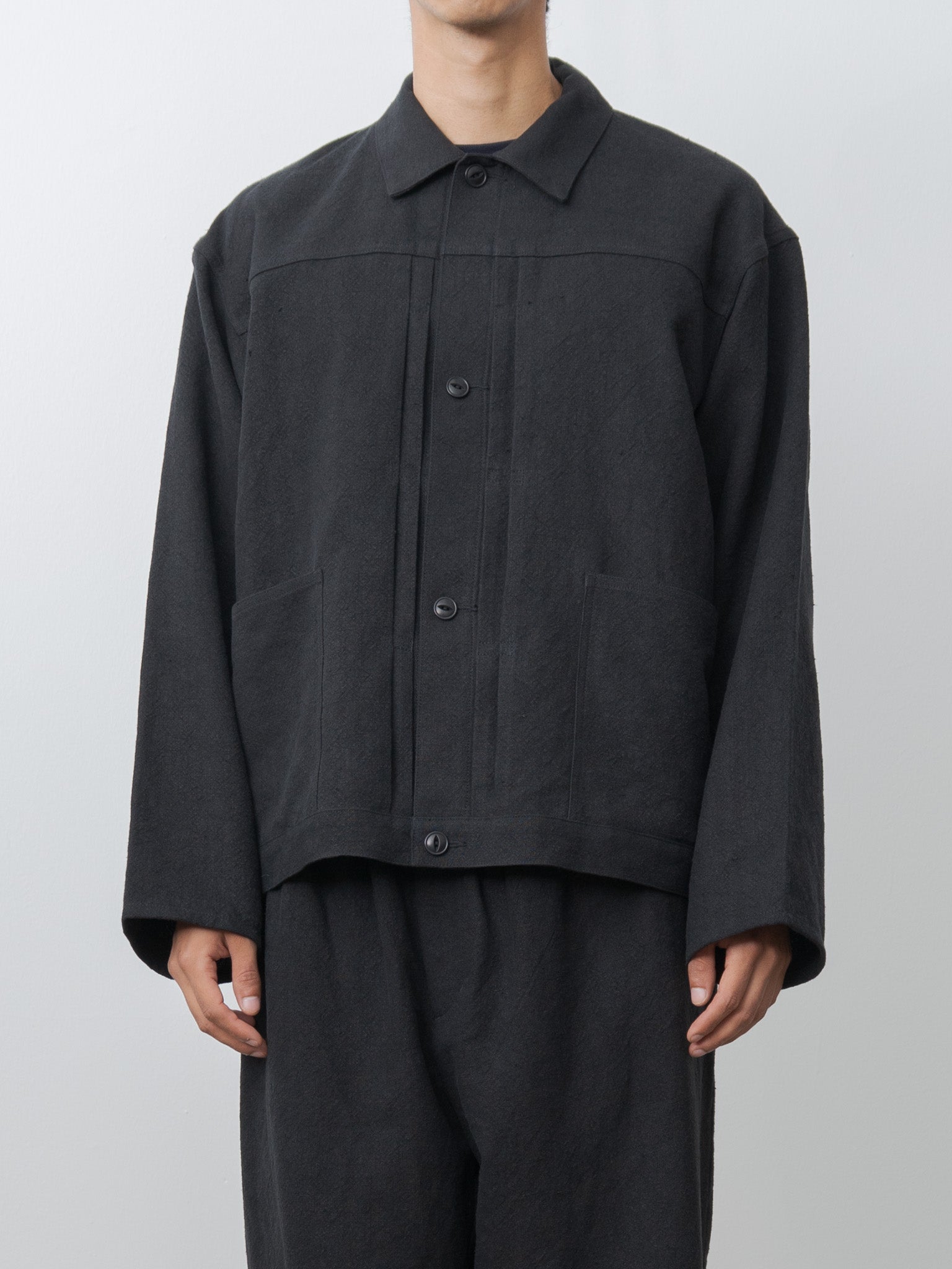 Max High Count Hemp Pleats Jacket - Black