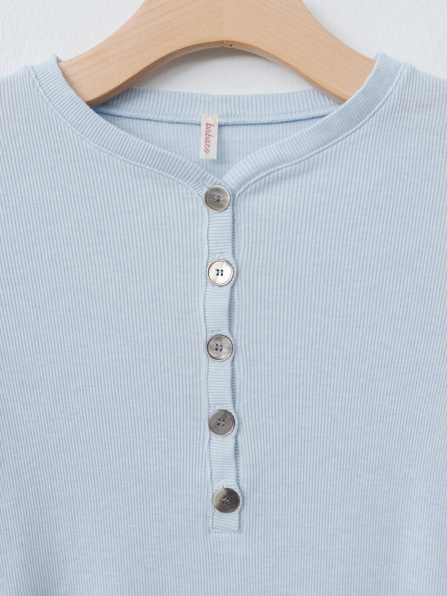 Cotton/Silk Henley Neck Long Sleeve T-Shirt - Light Blue
