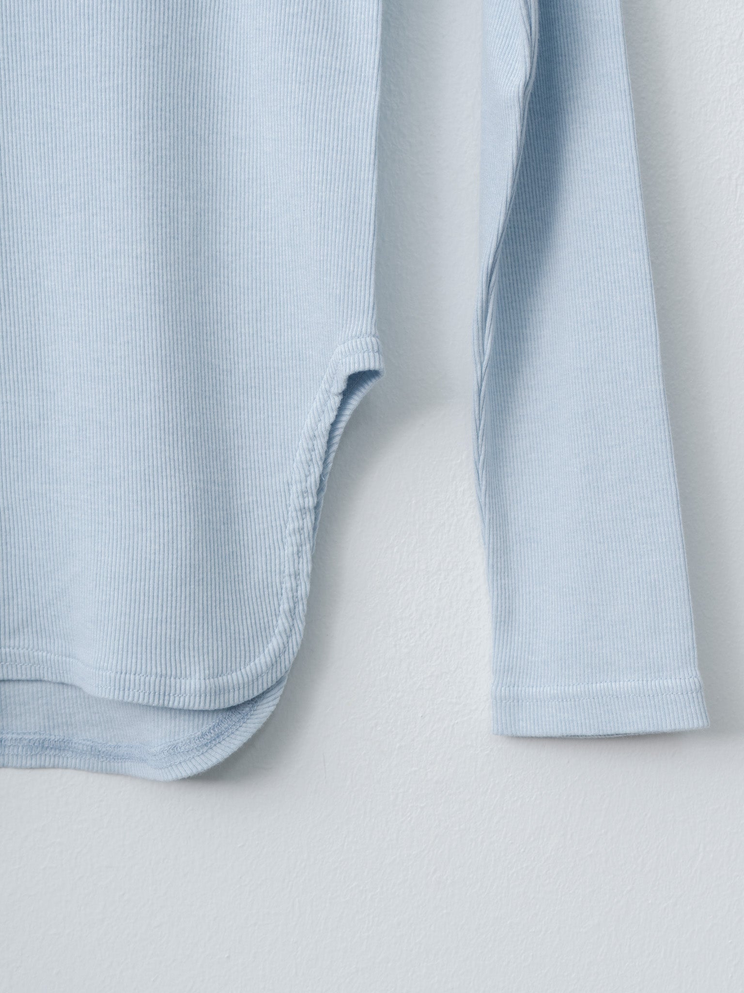 Cotton/Silk Henley Neck Long Sleeve T-Shirt - Light Blue