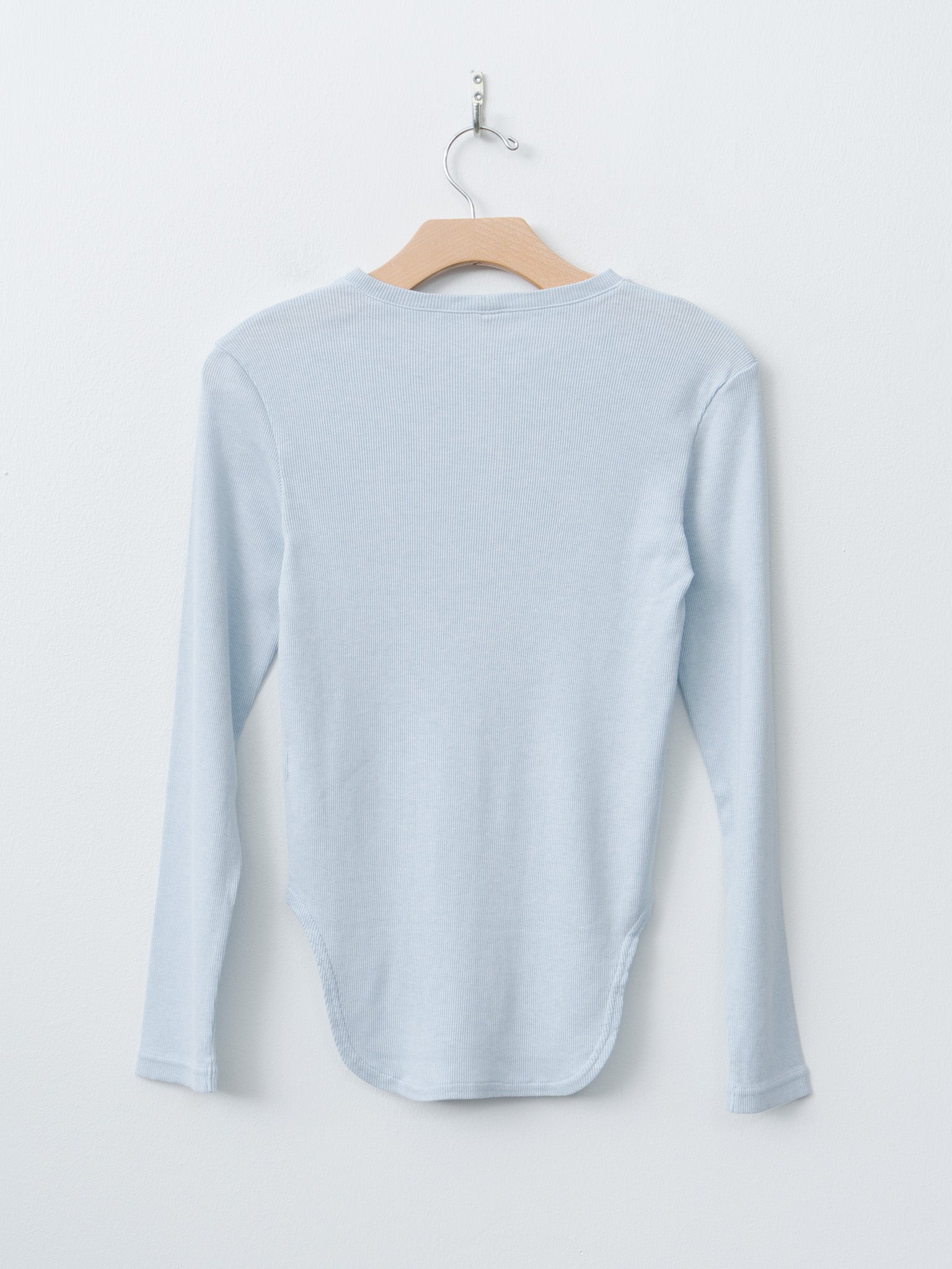 Cotton/Silk Henley Neck Long Sleeve T-Shirt - Light Blue
