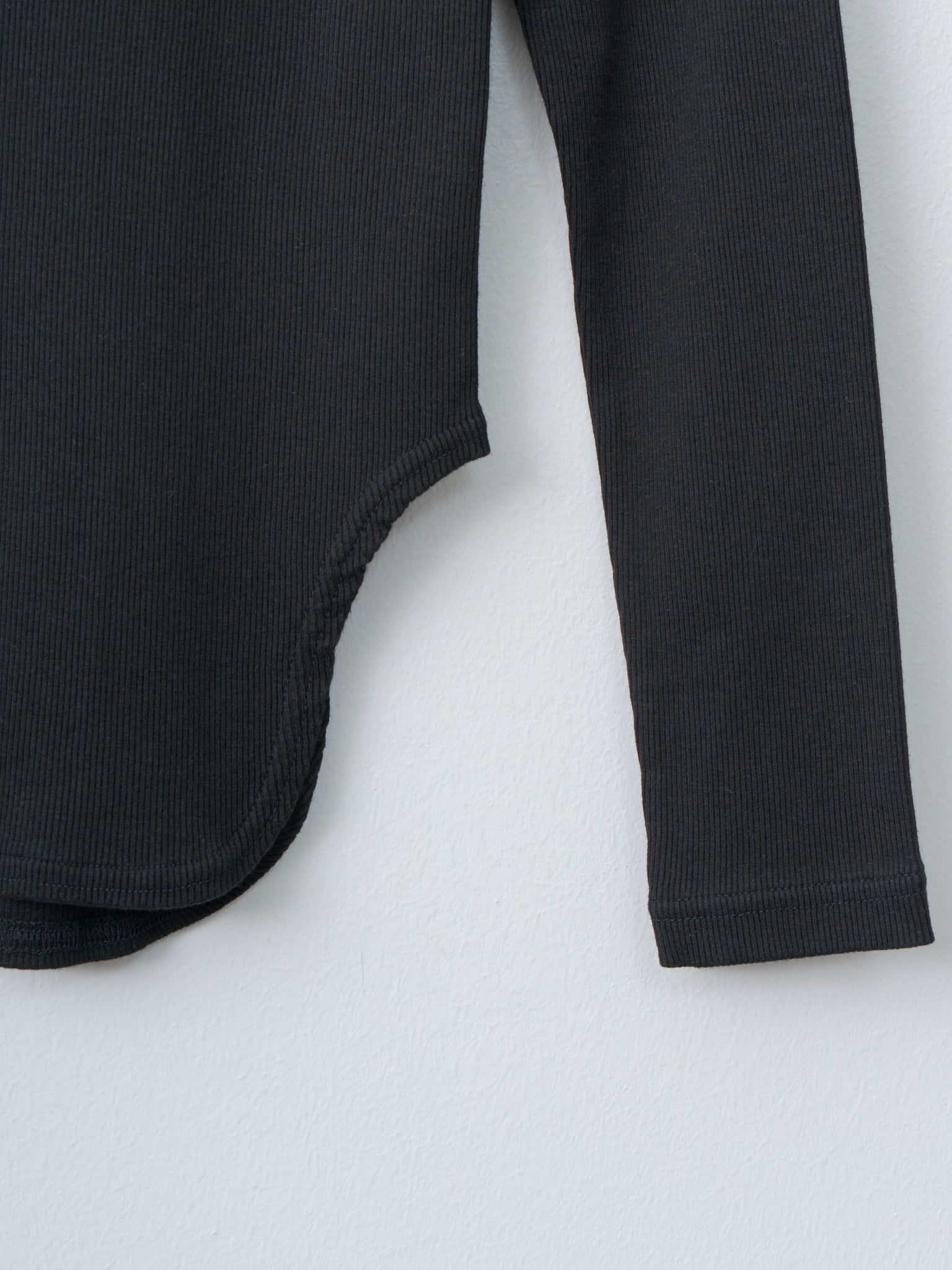 Cotton/Silk Henley Neck Long Sleeve T-Shirt - Black