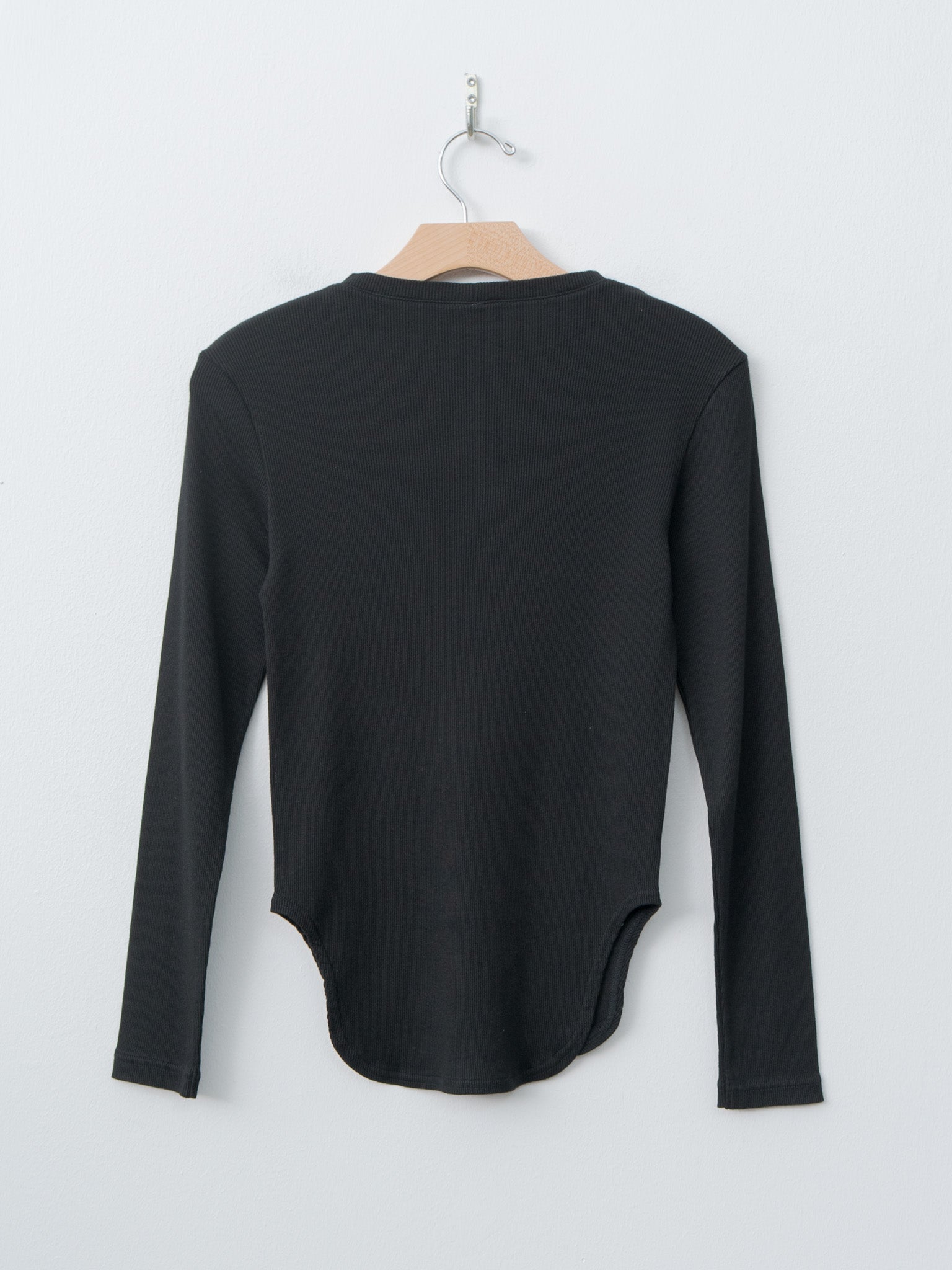 Cotton/Silk Henley Neck Long Sleeve T-Shirt - Black