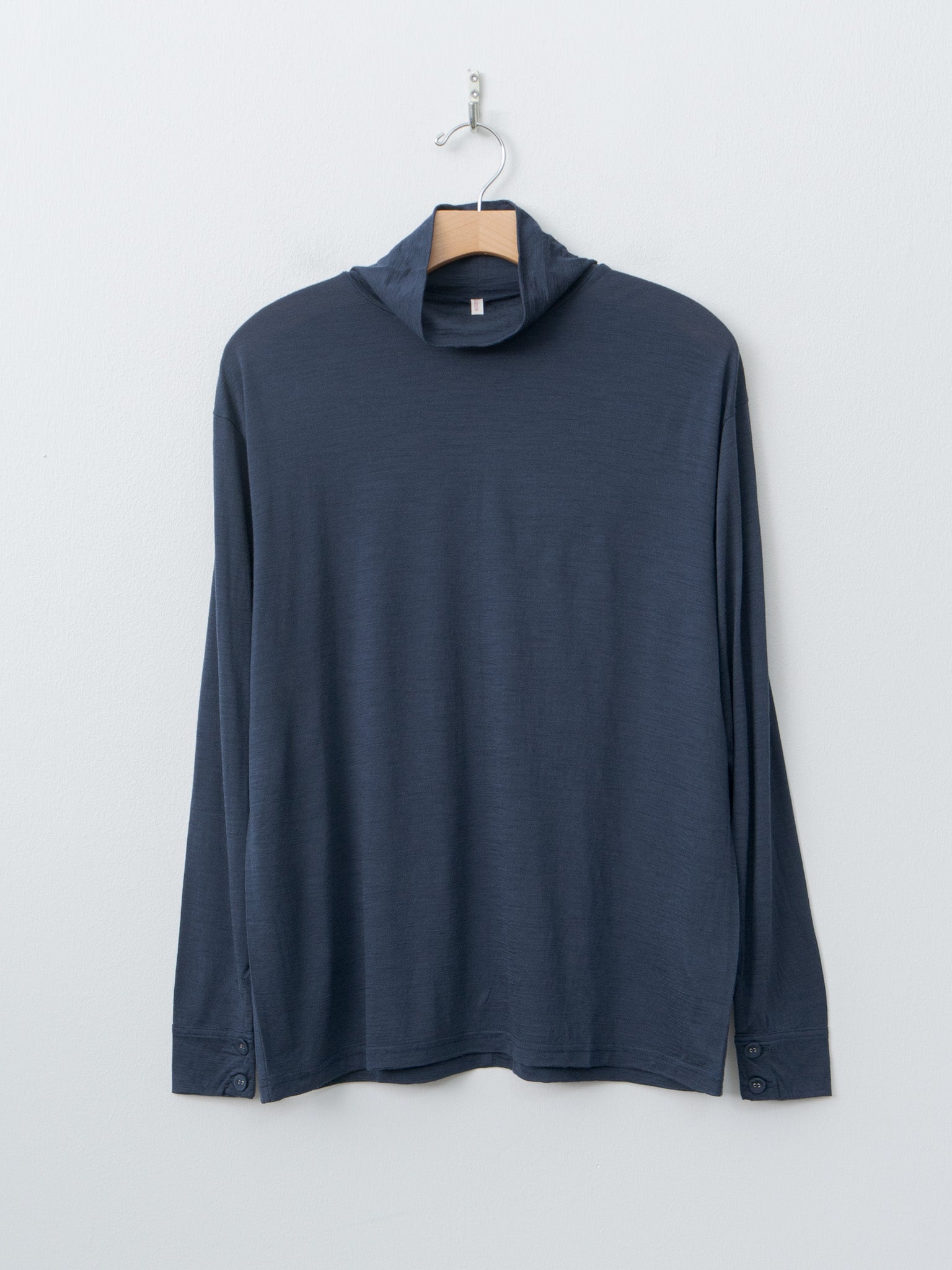Wool Jersey High Neck Pullover - Navy