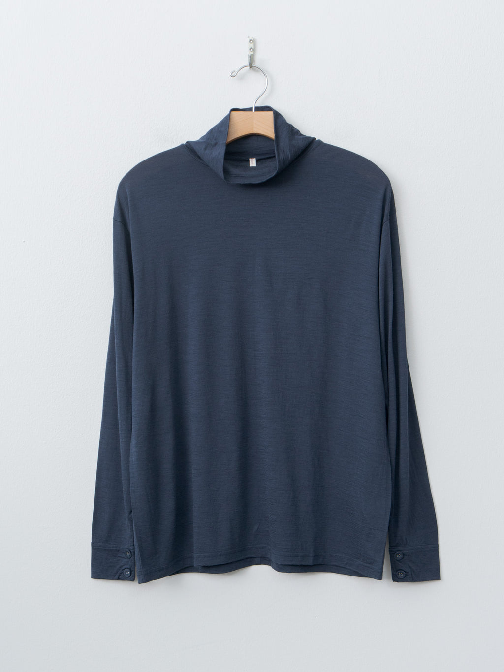 Wool Jersey High Neck Pullover - Navy
