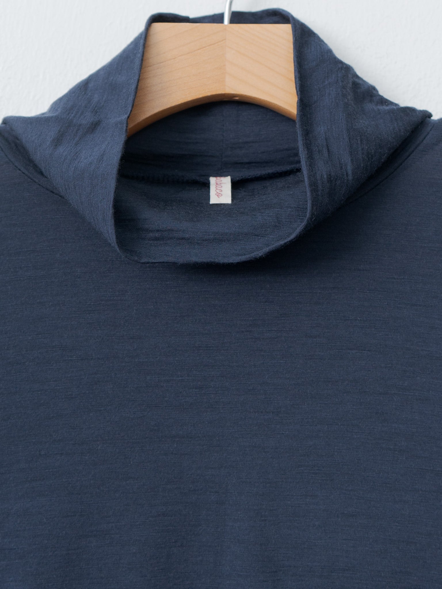 Wool Jersey High Neck Pullover - Navy