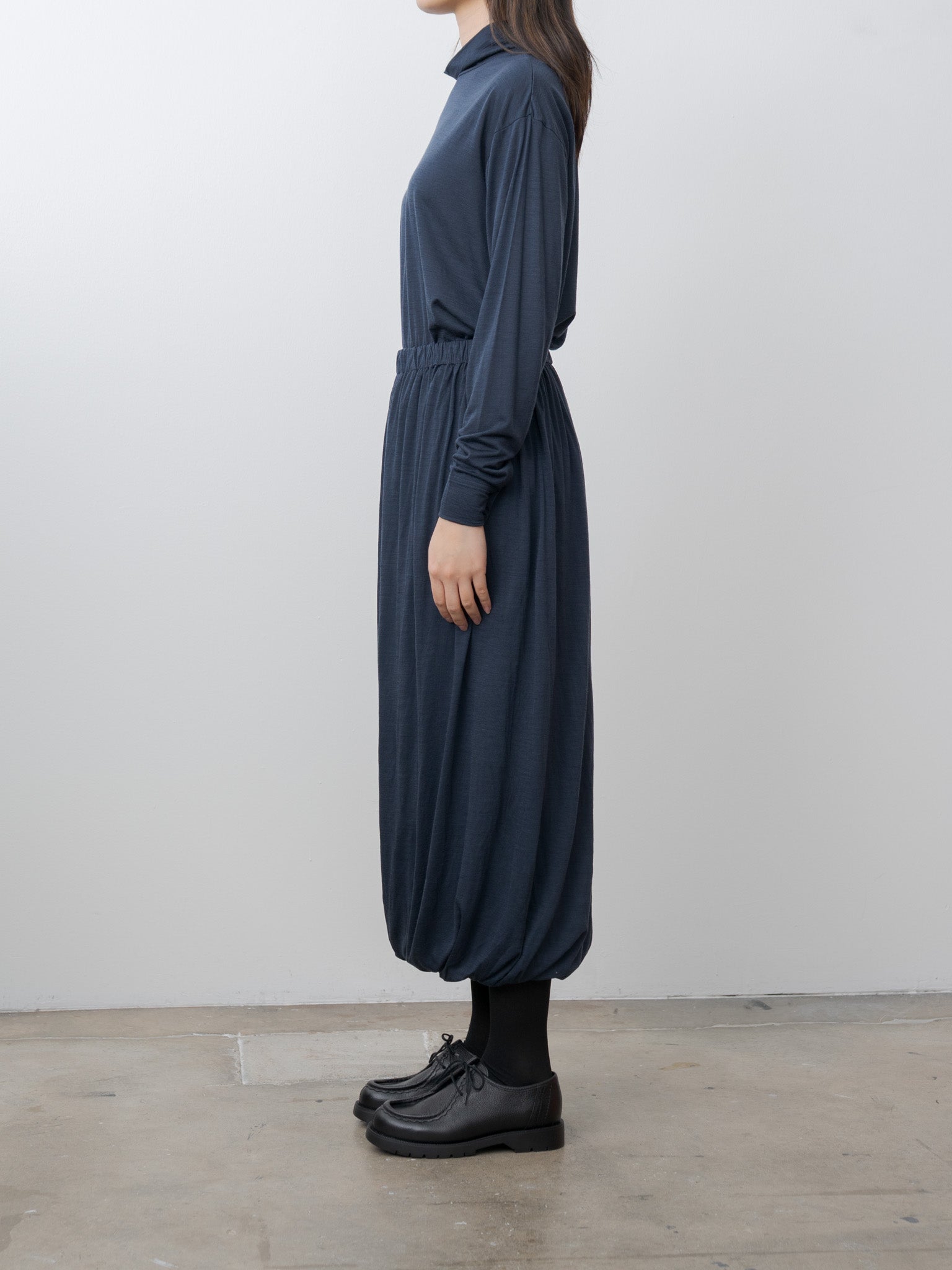 Wool Jersey High Neck Pullover - Navy