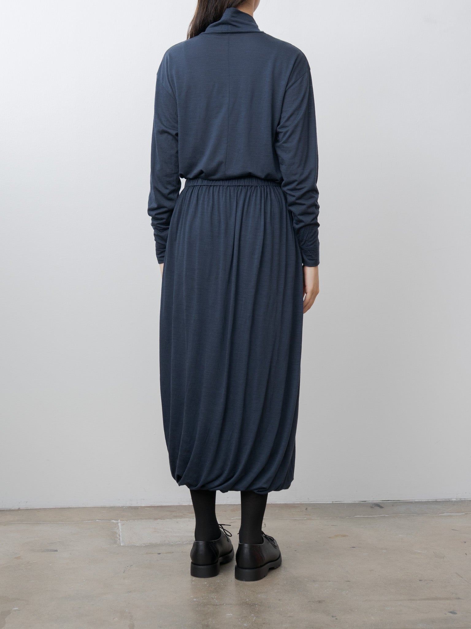 Wool Jersey High Neck Pullover - Navy