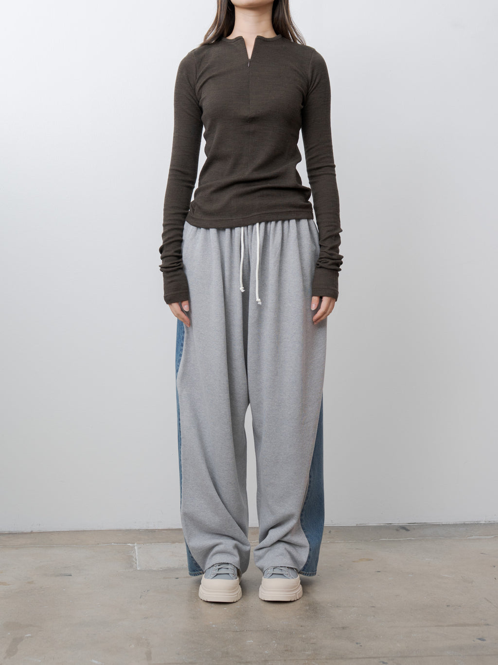 Hybrid Sweat Denim Pants - Blue Used x Light Gray